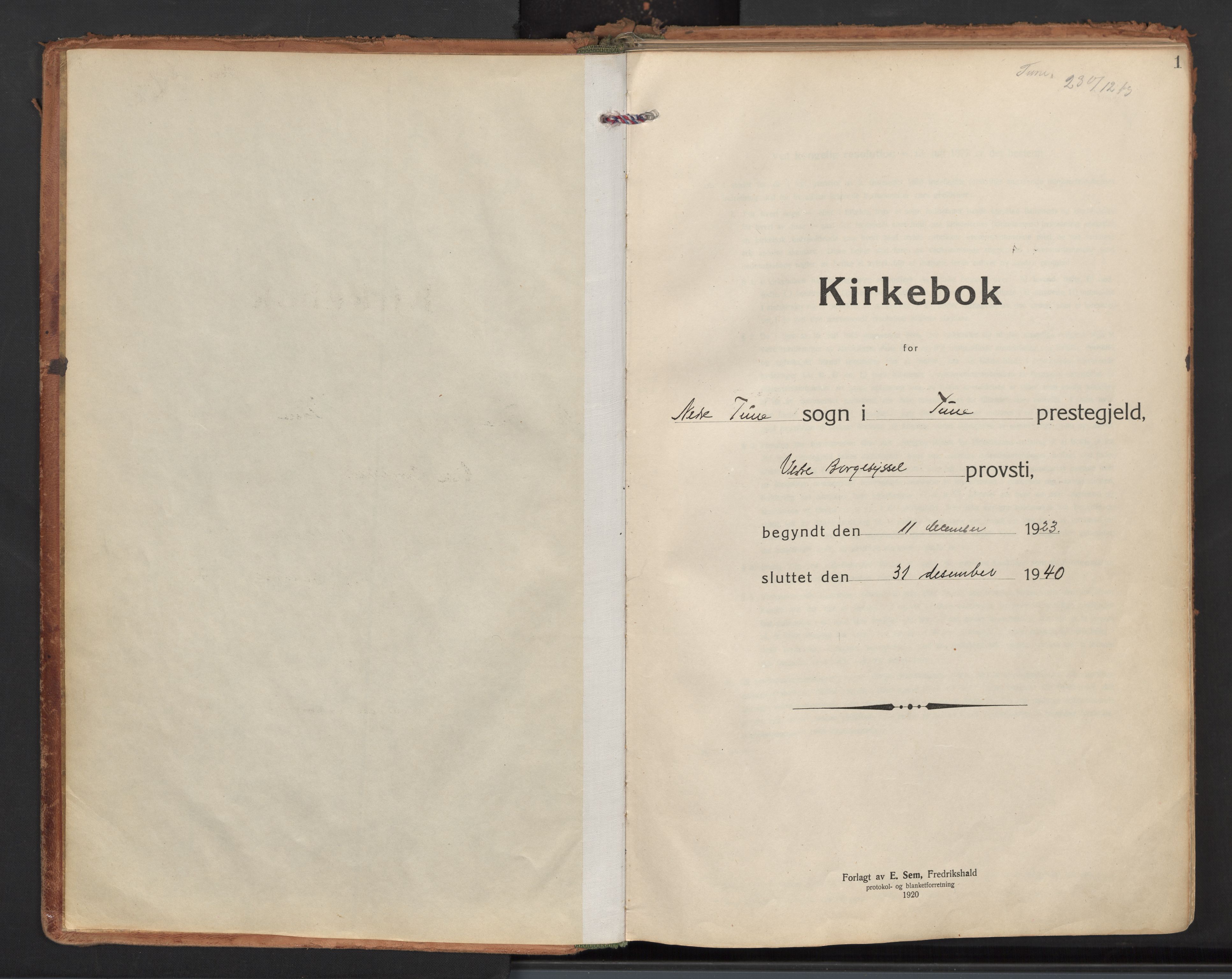 Tune prestekontor Kirkebøker, AV/SAO-A-2007/F/Fb/L0002: Curate's parish register no. 2, 1923-1940, p. 1