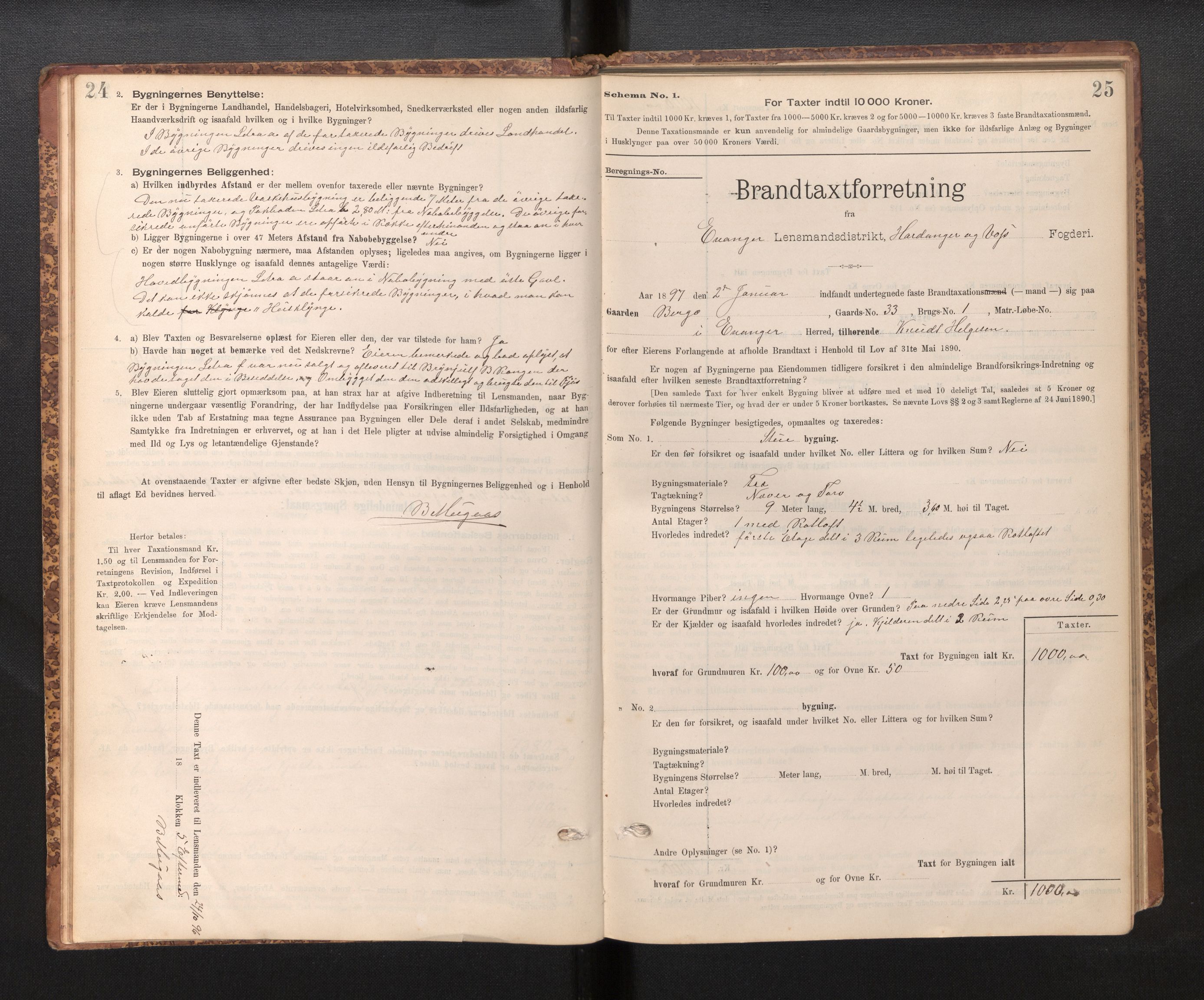 Lensmannen i Evanger, SAB/A-31701/0012/L0005: Branntakstprotokoll, skjematakst, 1895-1935, p. 24-25