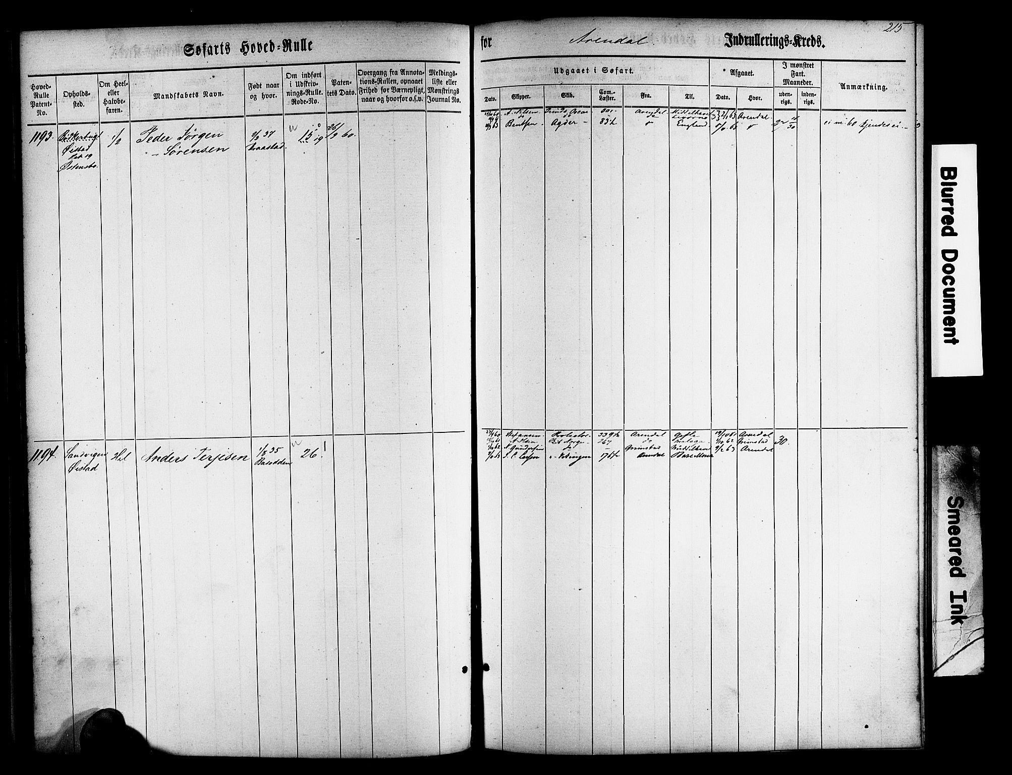 Arendal mønstringskrets, AV/SAK-2031-0012/F/Fb/L0009: Hovedrulle nr 767-1532, S-7, 1857-1864, p. 217