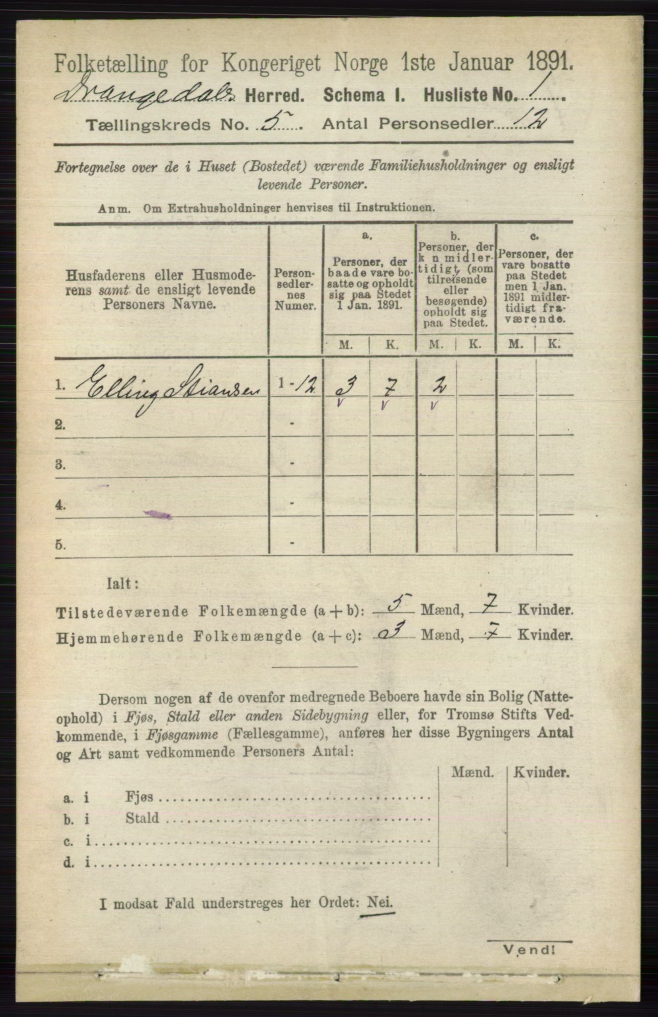 RA, 1891 census for 0817 Drangedal, 1891, p. 1626