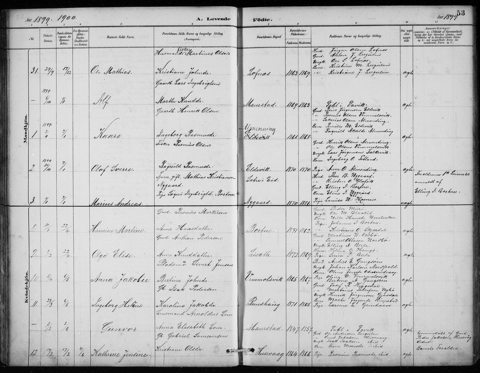 Davik sokneprestembete, AV/SAB-A-79701/H/Hab/Habc/L0002: Parish register (copy) no. C 2, 1889-1906, p. 53