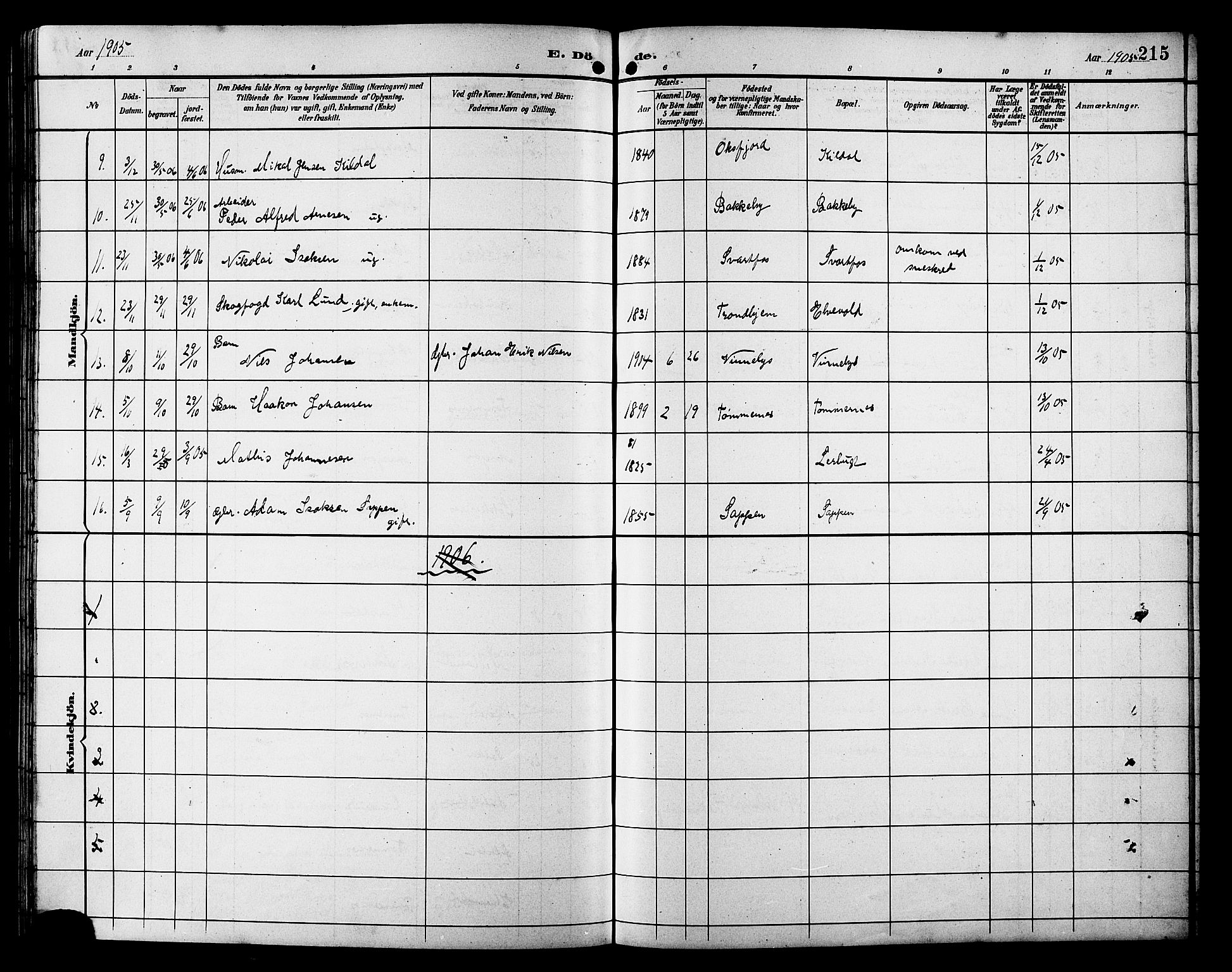 Skjervøy sokneprestkontor, AV/SATØ-S-1300/H/Ha/Hab/L0021klokker: Parish register (copy) no. 21, 1893-1910, p. 215