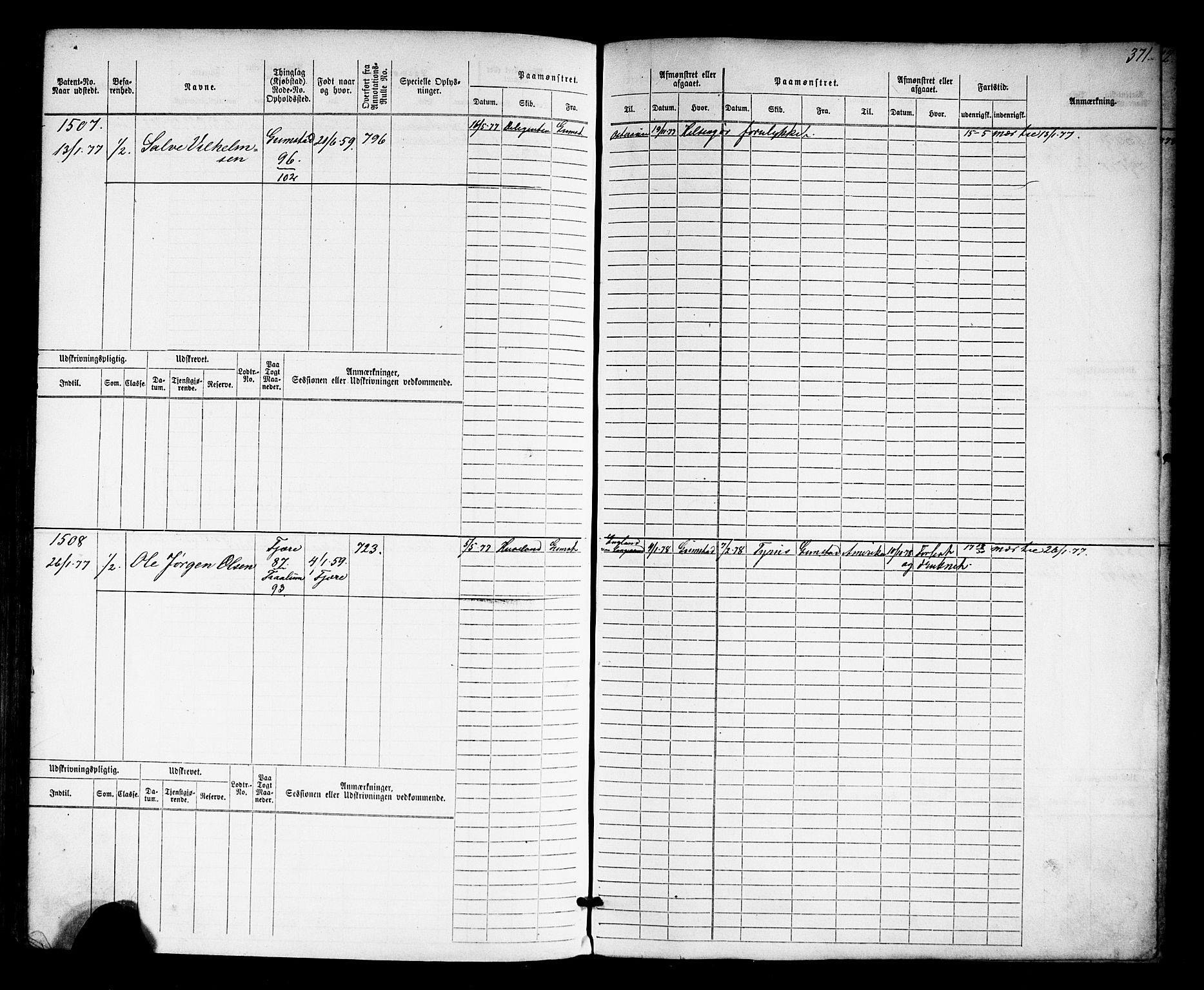 Grimstad mønstringskrets, AV/SAK-2031-0013/F/Fb/L0010: Hovedrulle nr 769-1528, V-23, 1870-1877, p. 384