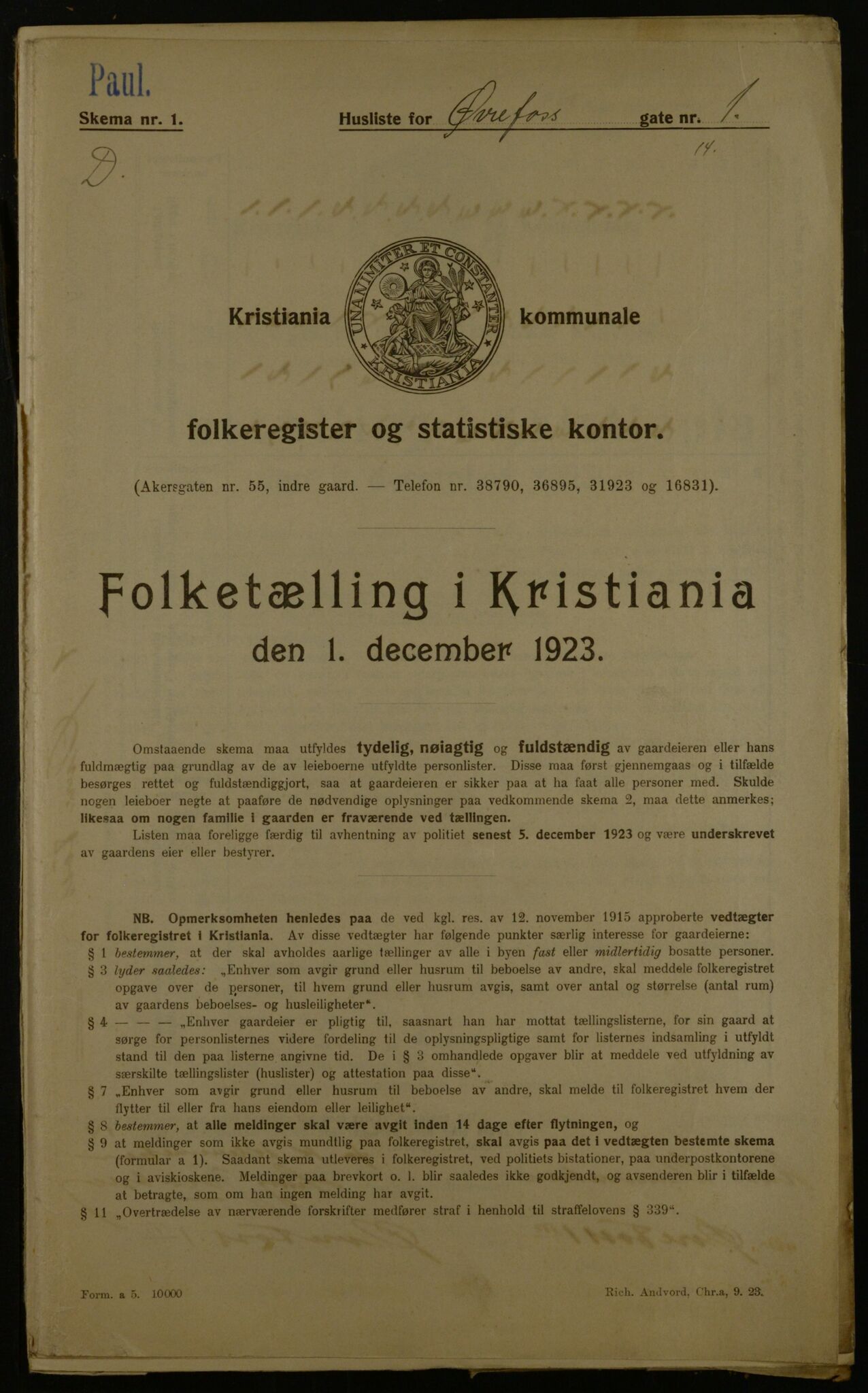 OBA, Municipal Census 1923 for Kristiania, 1923, p. 142755