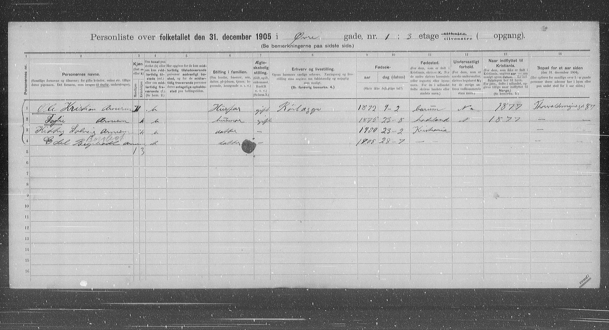 OBA, Municipal Census 1905 for Kristiania, 1905, p. 68208