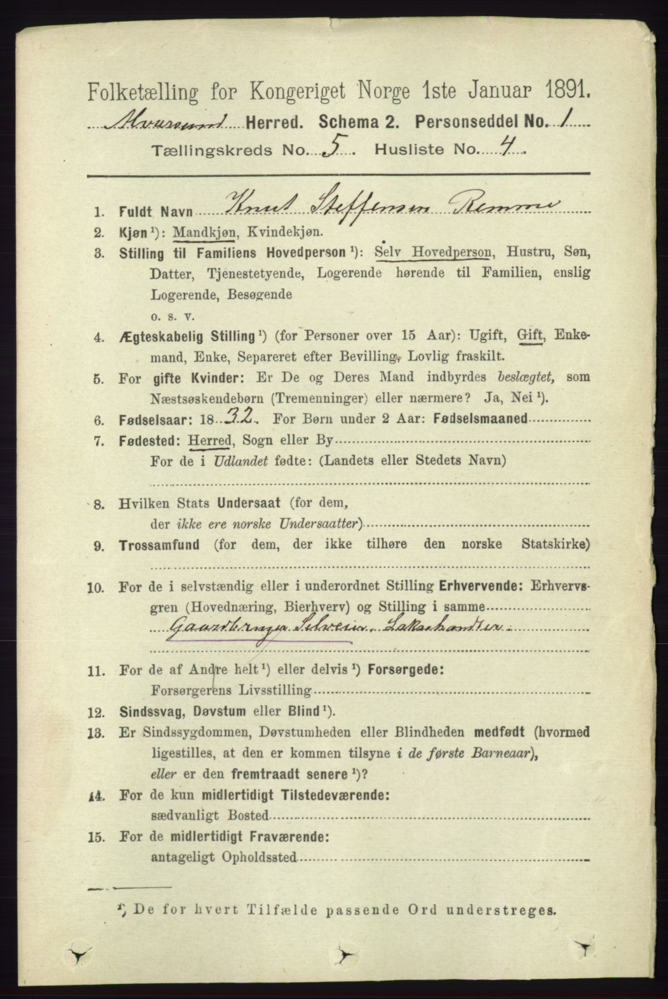 RA, 1891 census for 1257 Alversund, 1891, p. 1810