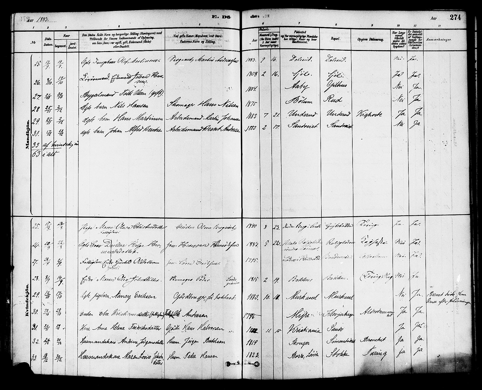 Sande Kirkebøker, AV/SAKO-A-53/F/Fa/L0006: Parish register (official) no. 6, 1878-1888, p. 274