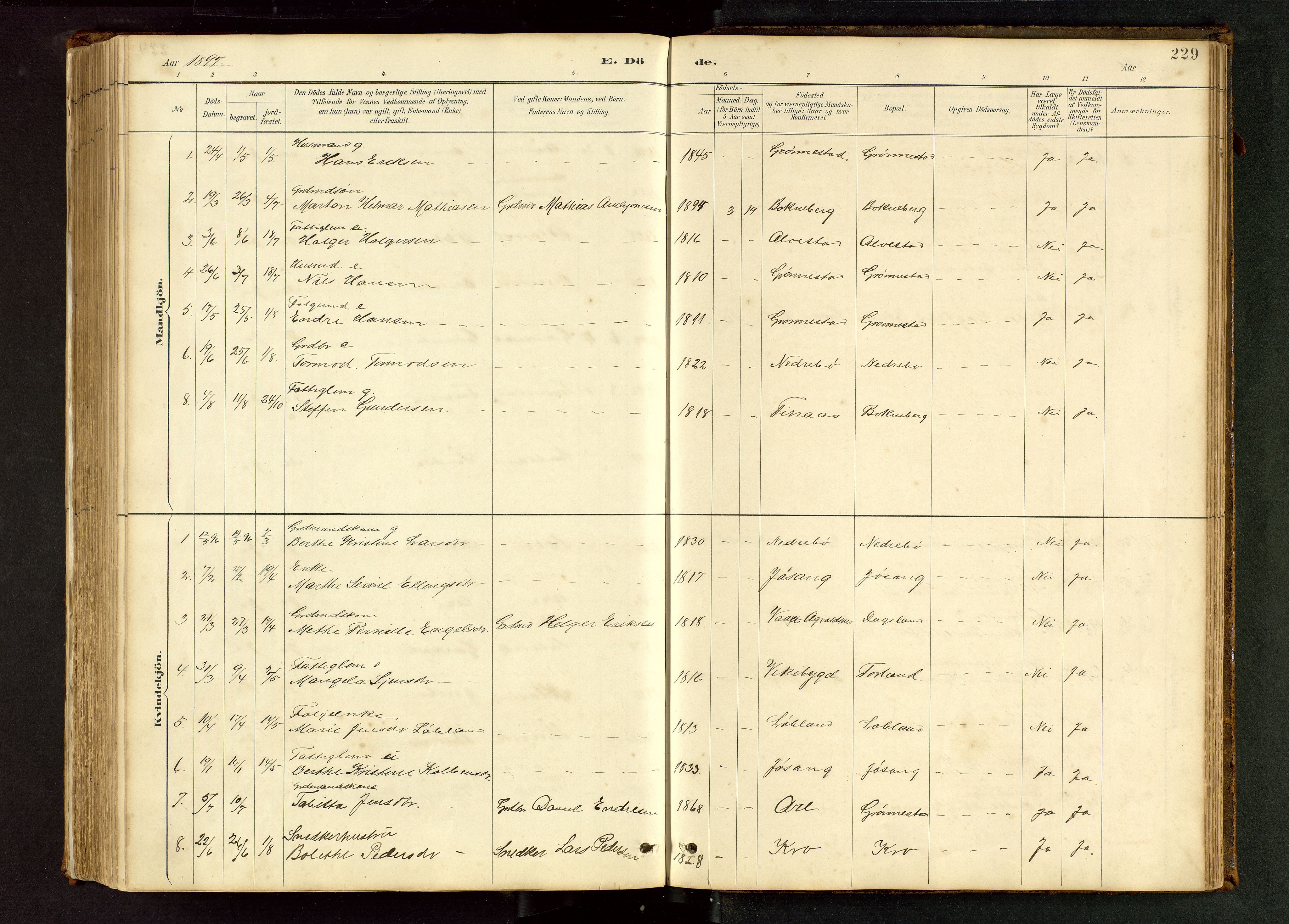 Tysvær sokneprestkontor, SAST/A -101864/H/Ha/Hab/L0005: Parish register (copy) no. B 5, 1887-1947, p. 229