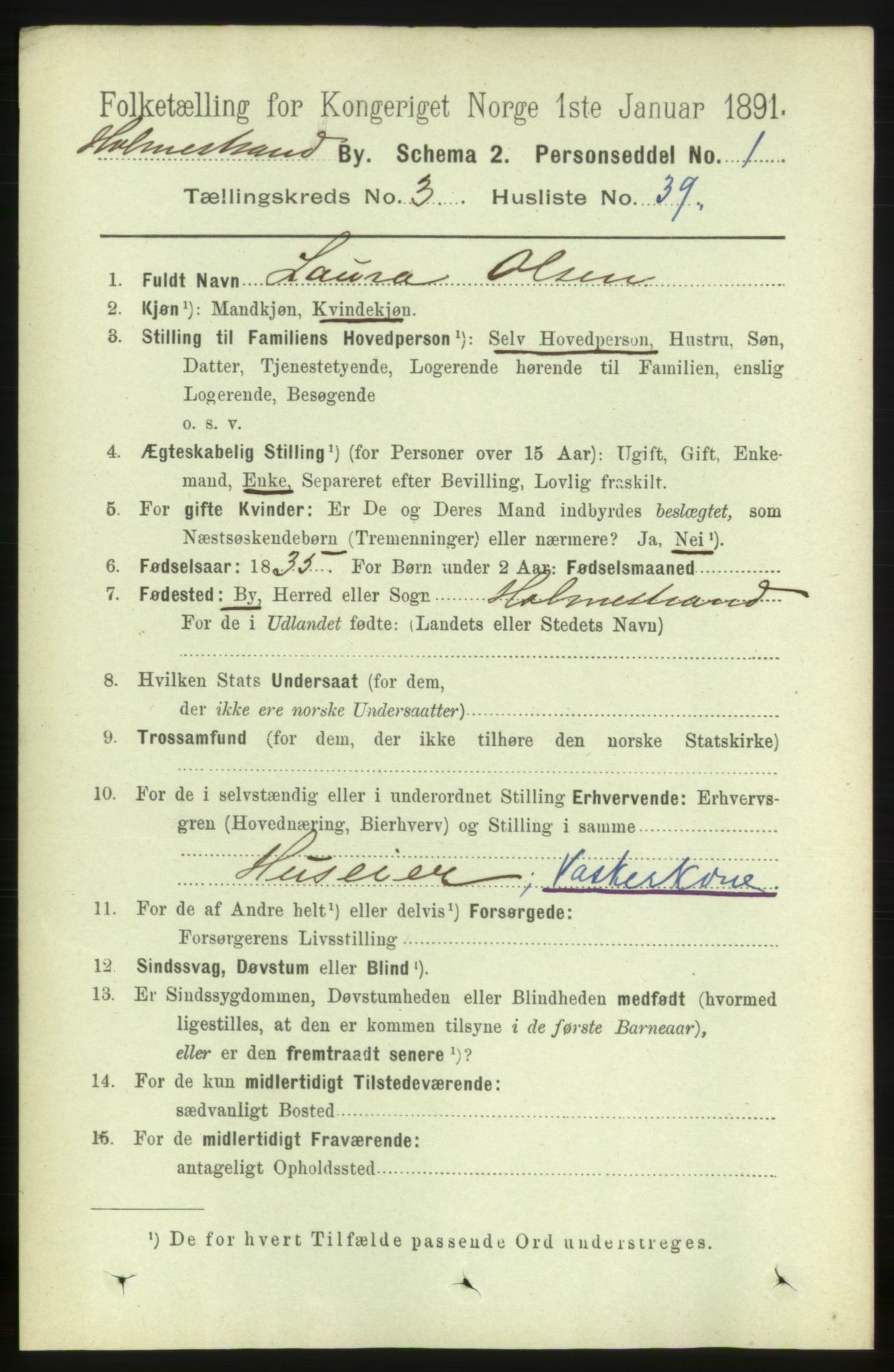 RA, 1891 census for 0702 Holmestrand, 1891, p. 2091