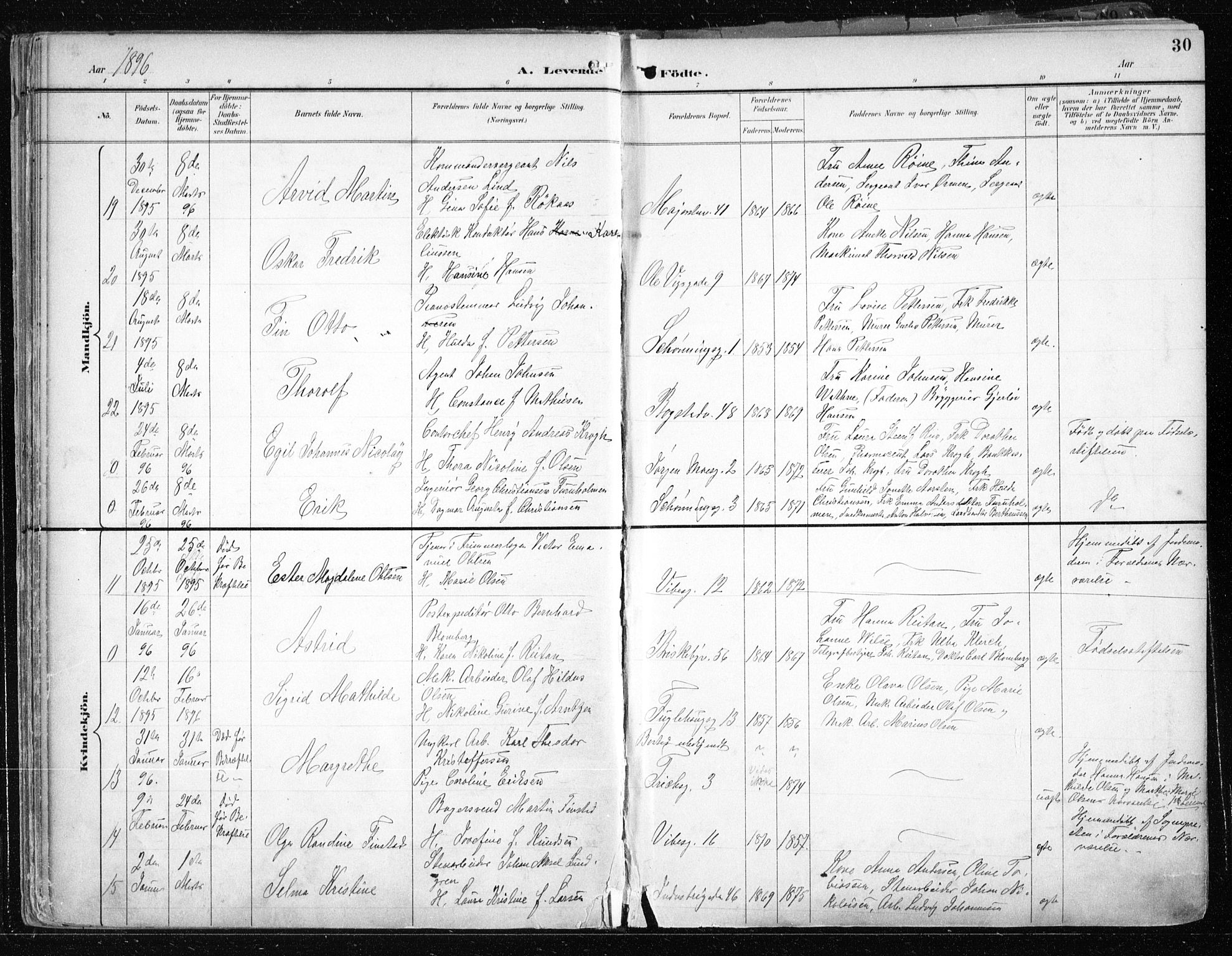 Uranienborg prestekontor Kirkebøker, AV/SAO-A-10877/F/Fa/L0005: Parish register (official) no. 5, 1895-1907, p. 30