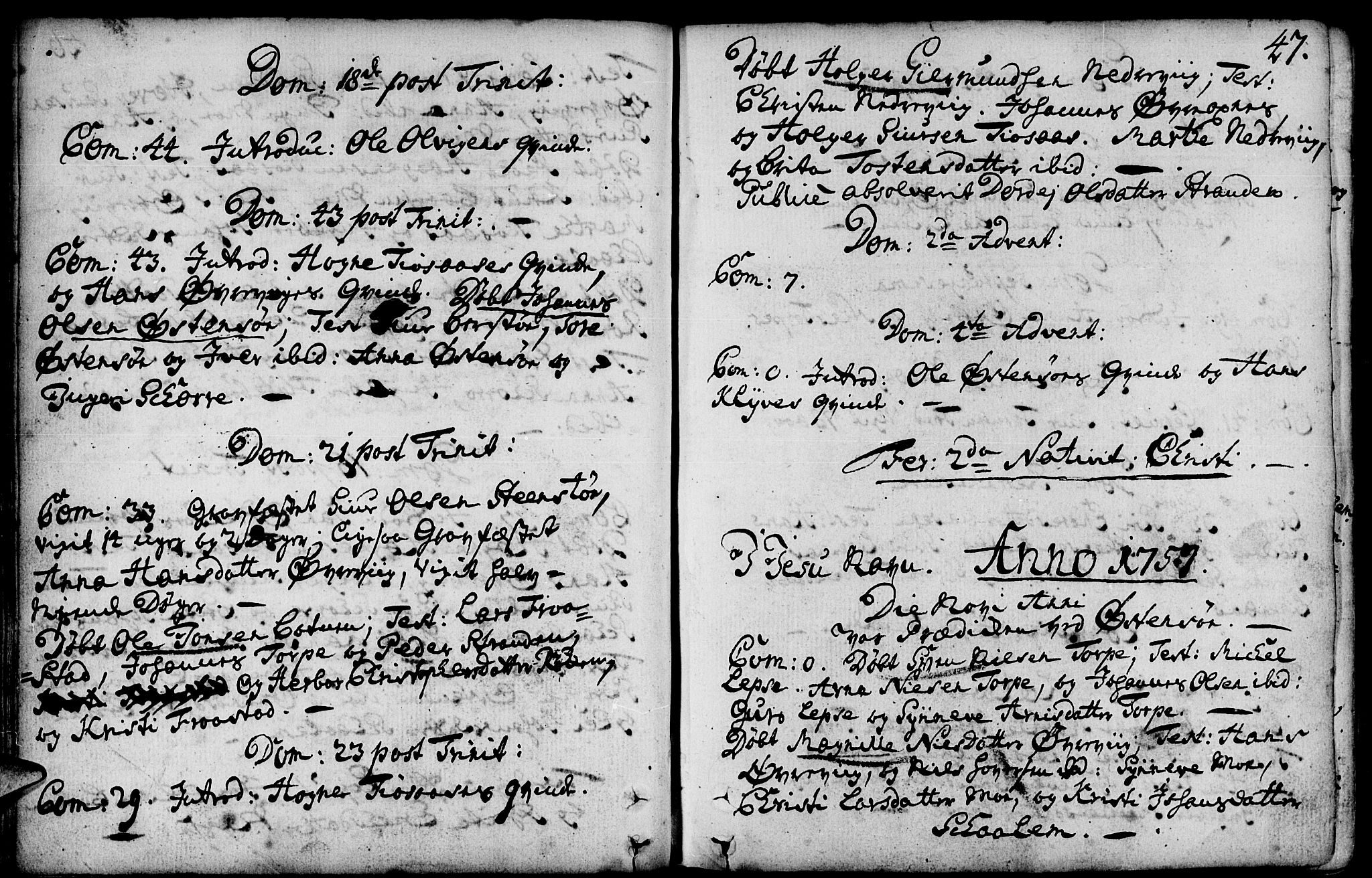 Kvam sokneprestembete, SAB/A-76201/H/Haa: Parish register (official) no. A 3, 1743-1795, p. 47