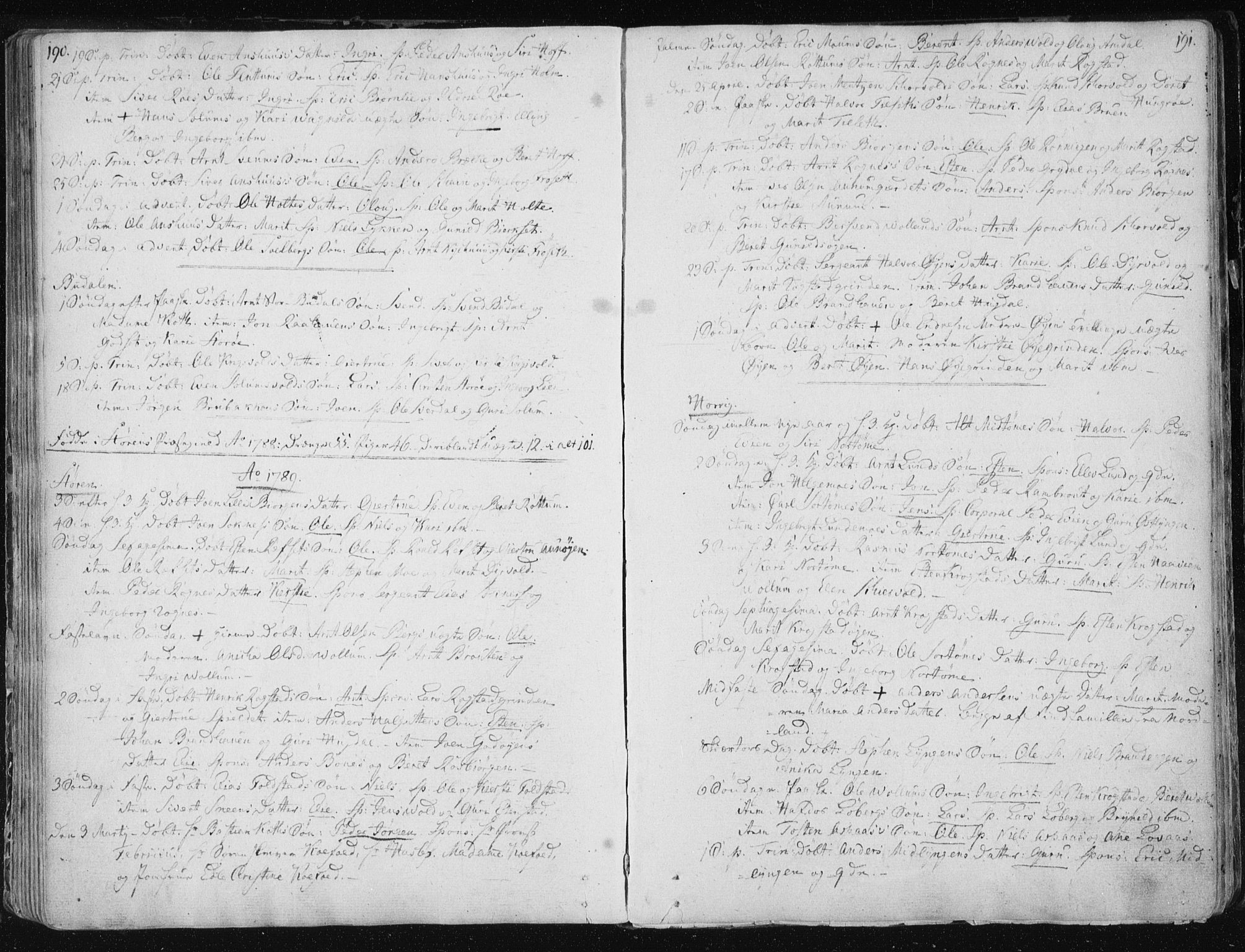 Ministerialprotokoller, klokkerbøker og fødselsregistre - Sør-Trøndelag, SAT/A-1456/687/L0992: Parish register (official) no. 687A03 /1, 1788-1815, p. 190-191