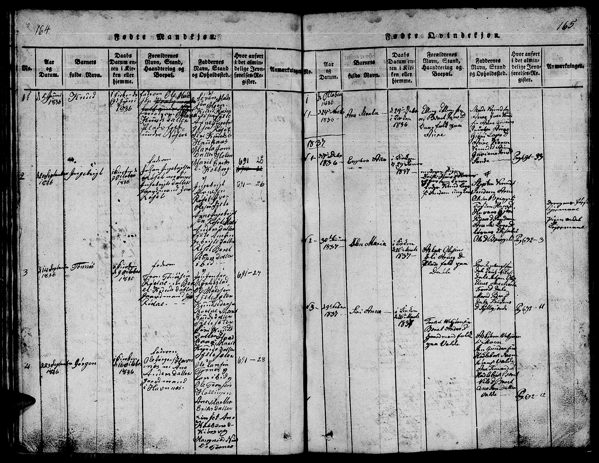Ministerialprotokoller, klokkerbøker og fødselsregistre - Møre og Romsdal, SAT/A-1454/565/L0752: Parish register (copy) no. 565C01, 1817-1844, p. 164-165