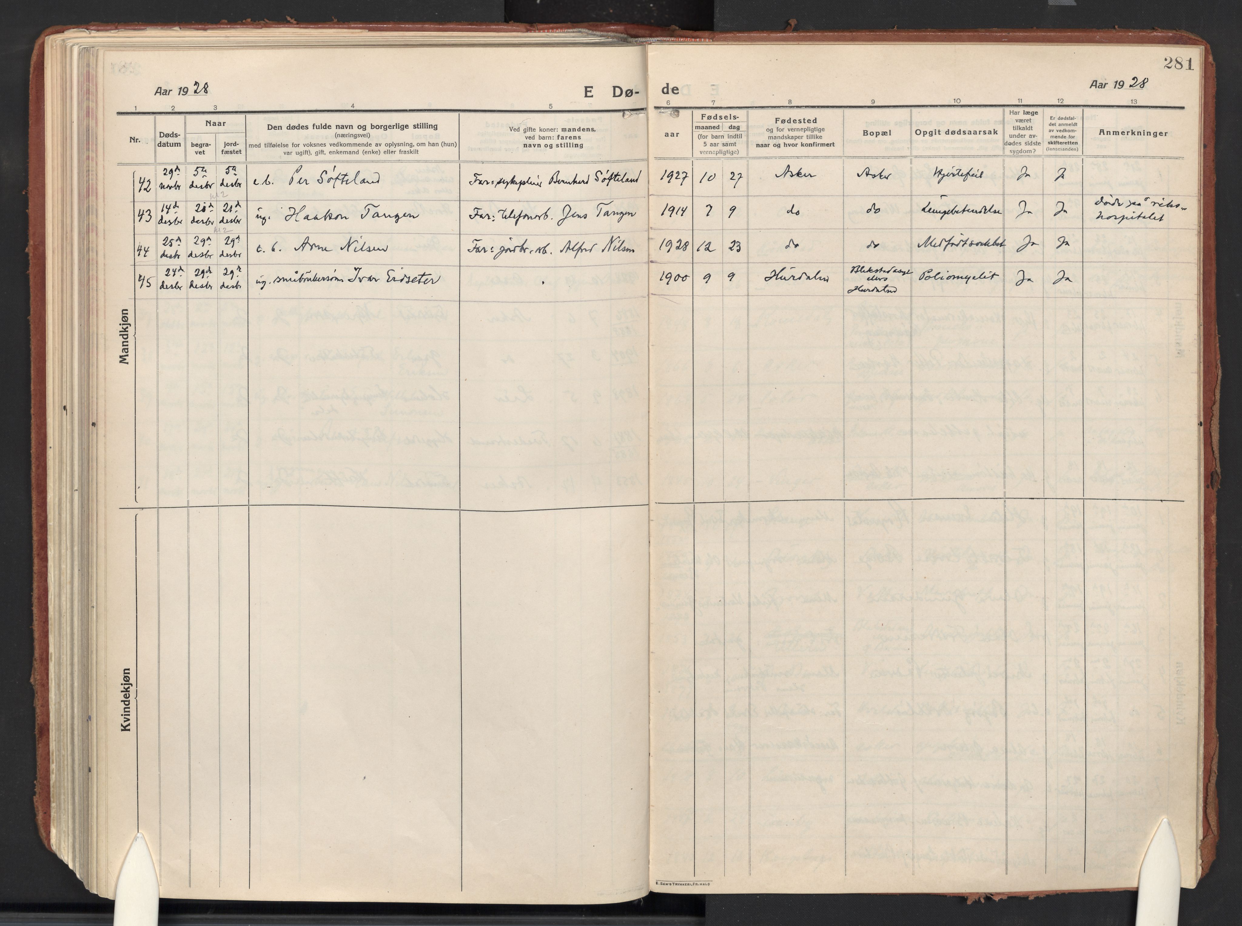 Asker prestekontor Kirkebøker, AV/SAO-A-10256a/F/Fa/L0018: Parish register (official) no. I 18, 1916-1936, p. 281