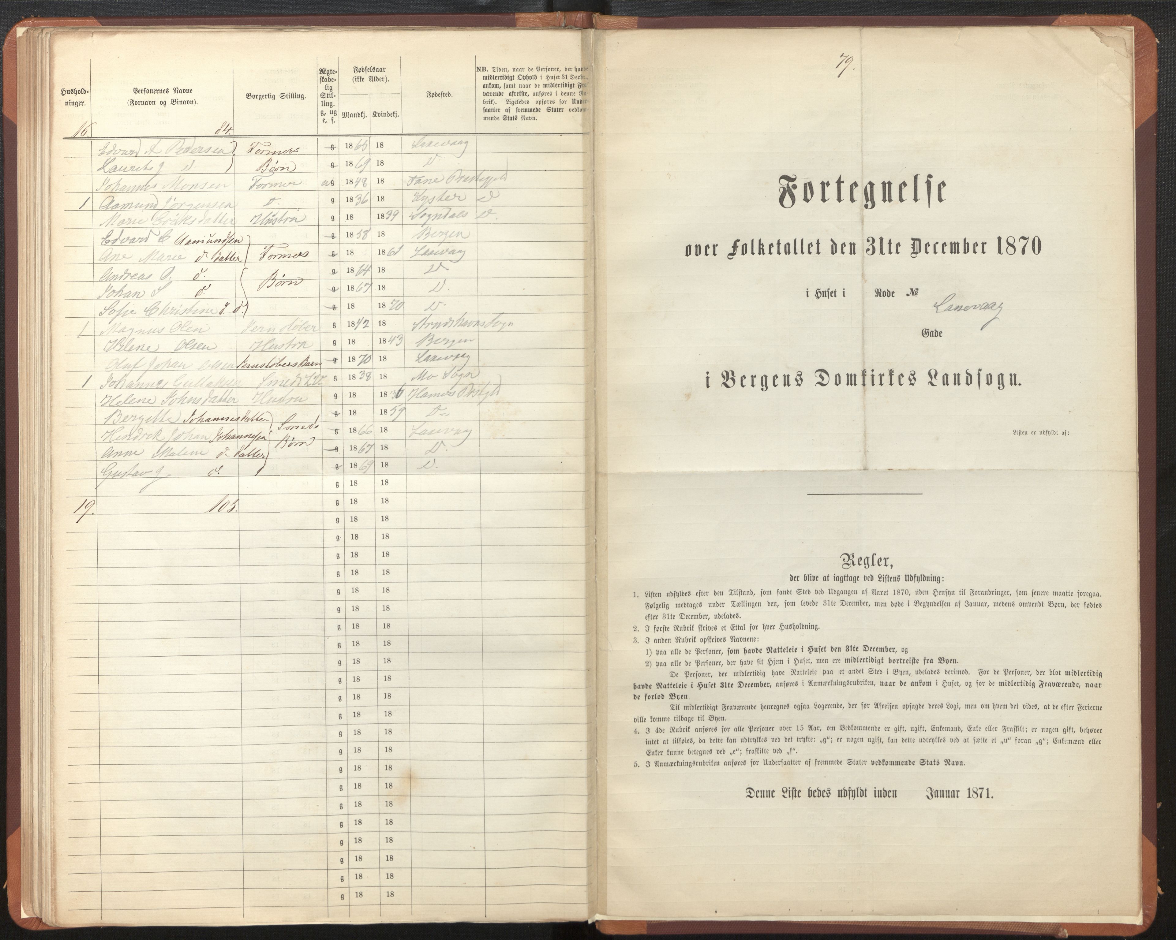 SAB, 1870 census for Bergen rural district, Domkirken local parish, 1870