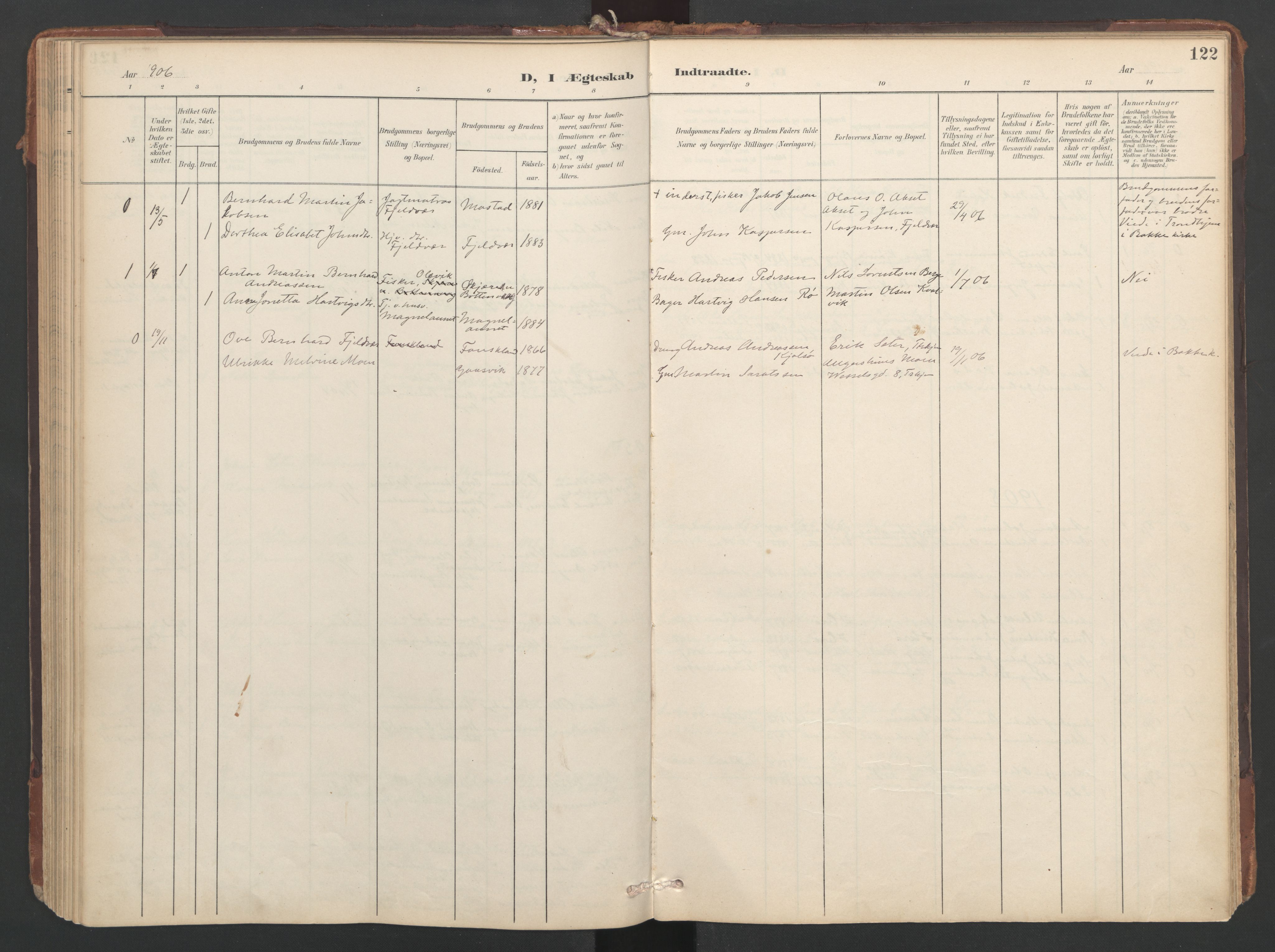 Ministerialprotokoller, klokkerbøker og fødselsregistre - Sør-Trøndelag, SAT/A-1456/638/L0568: Parish register (official) no. 638A01, 1901-1916, p. 122