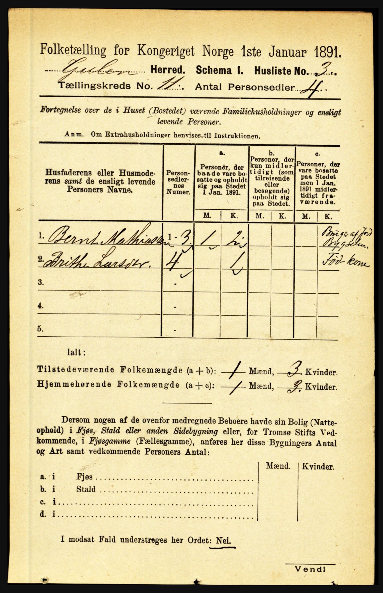 RA, 1891 census for 1411 Gulen, 1891, p. 3624