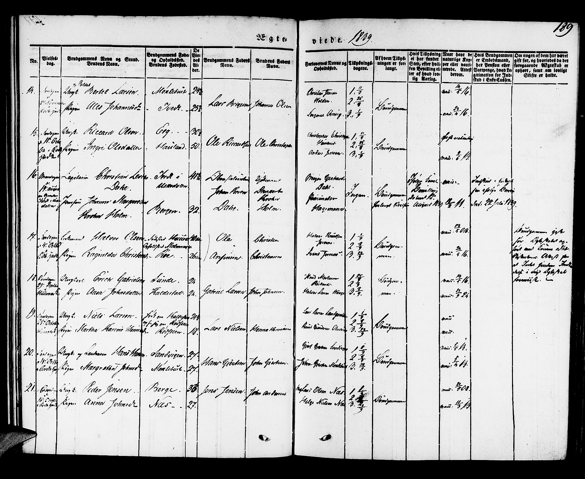 Kvinnherad sokneprestembete, SAB/A-76401/H/Haa: Parish register (official) no. A 6, 1835-1843, p. 189