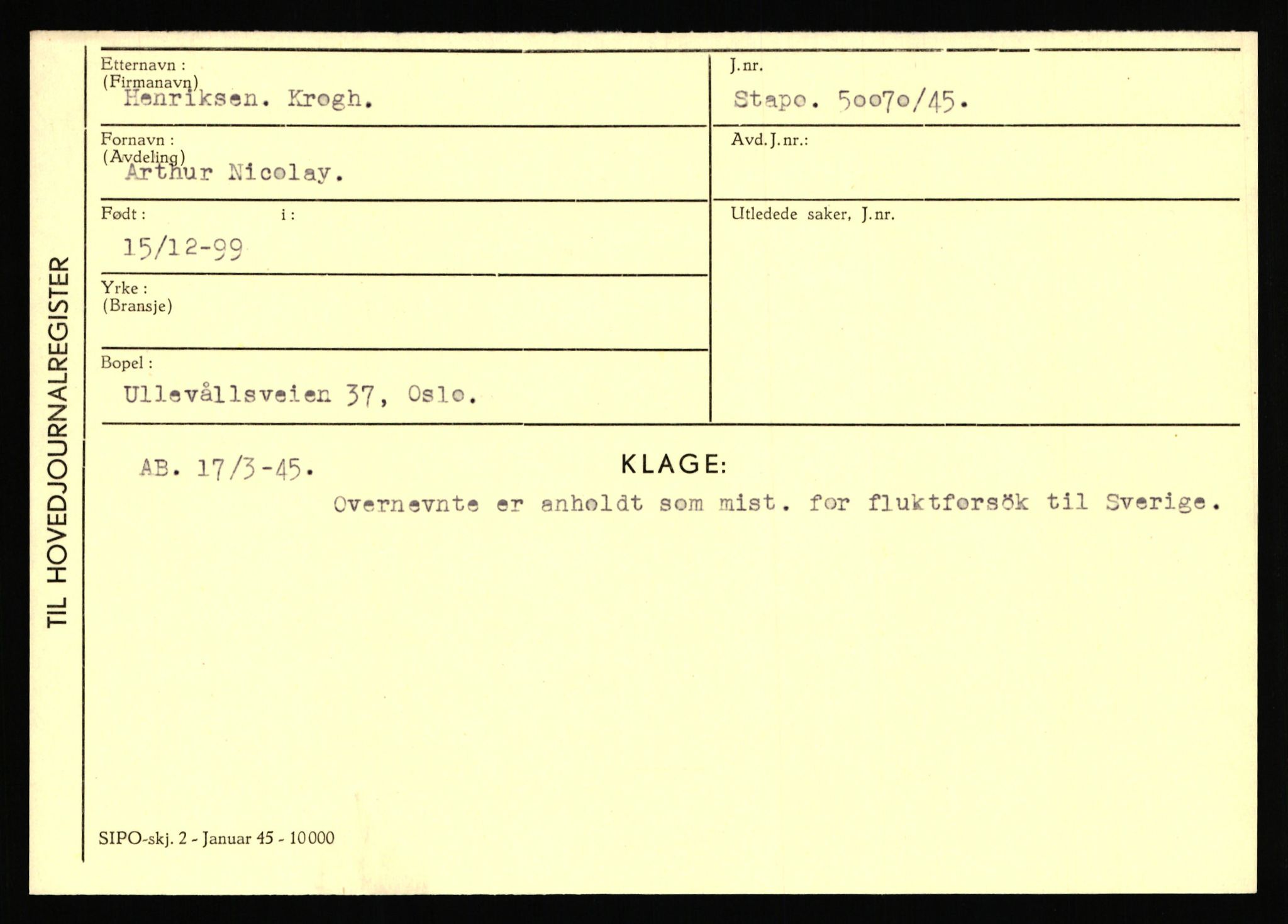 Statspolitiet - Hovedkontoret / Osloavdelingen, AV/RA-S-1329/C/Ca/L0006: Hanche - Hokstvedt, 1943-1945, p. 3637