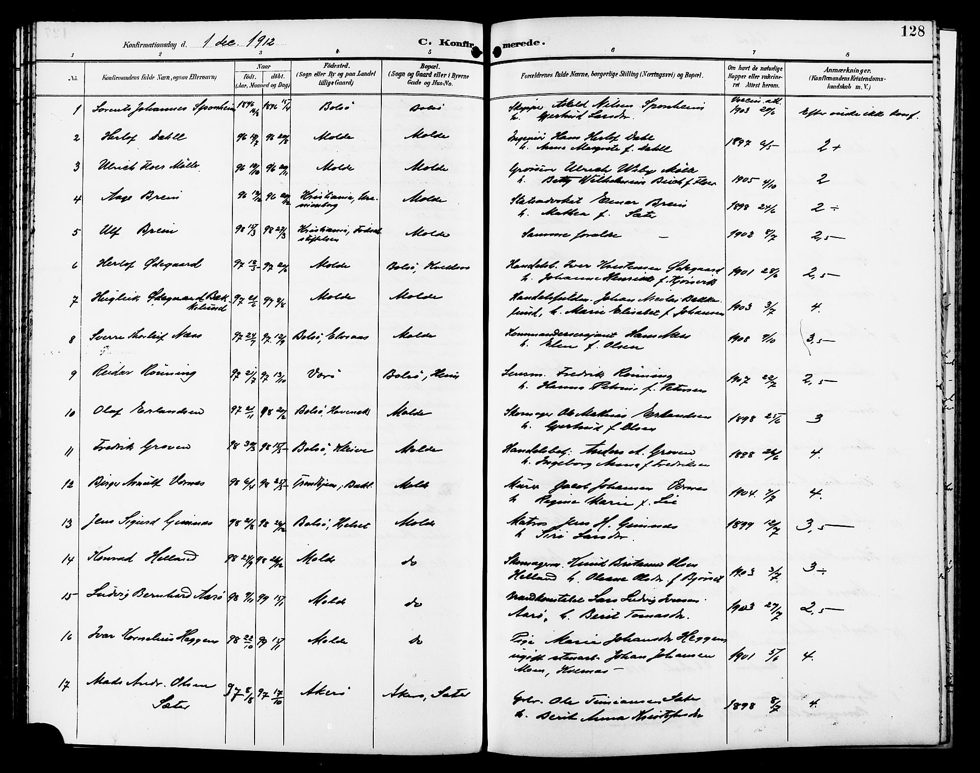 Ministerialprotokoller, klokkerbøker og fødselsregistre - Møre og Romsdal, AV/SAT-A-1454/558/L0702: Parish register (copy) no. 558C03, 1894-1915, p. 128