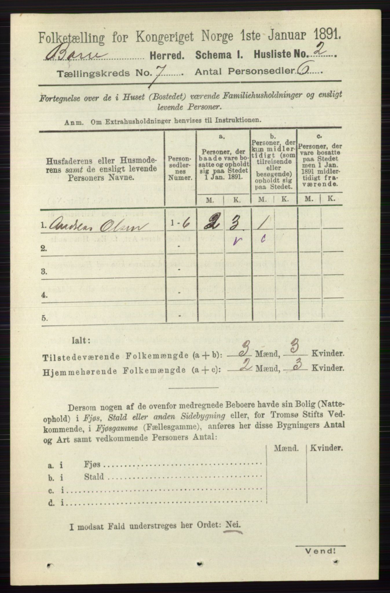 RA, 1891 census for 0717 Borre, 1891, p. 3138