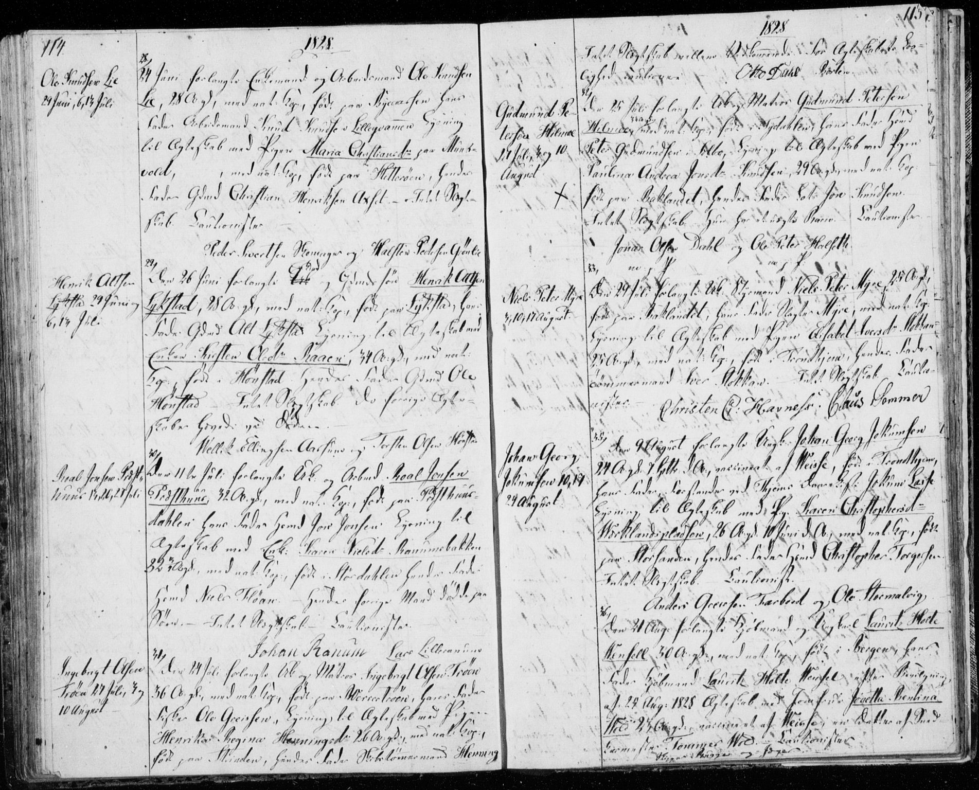 Ministerialprotokoller, klokkerbøker og fødselsregistre - Sør-Trøndelag, SAT/A-1456/606/L0295: Banns register no. 606A10, 1815-1833, p. 114-115