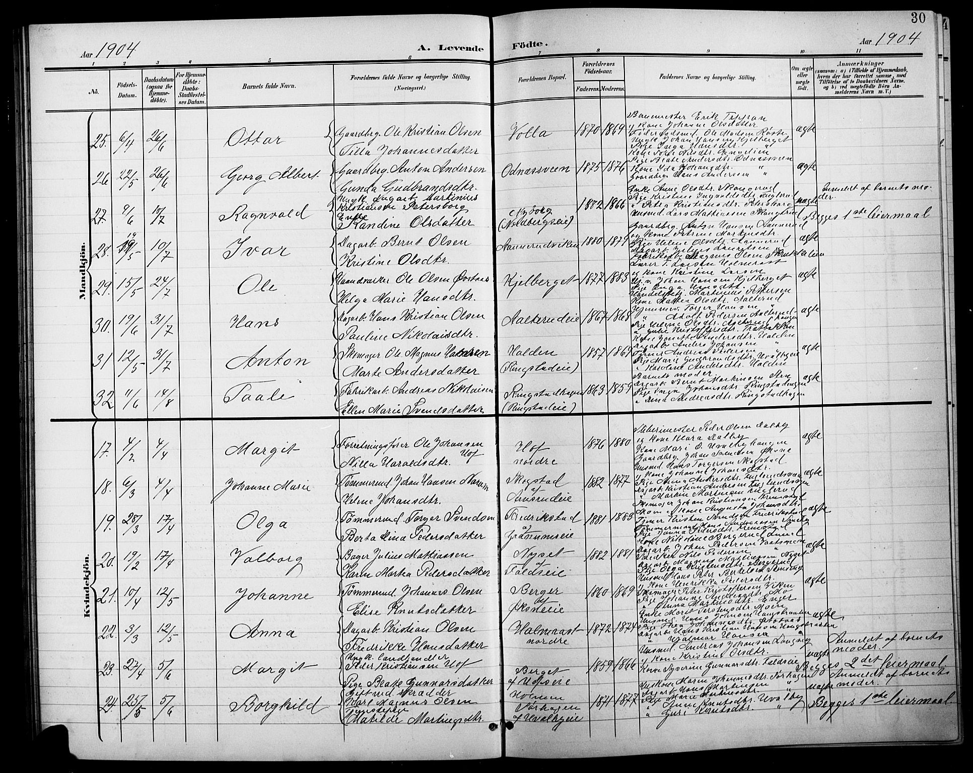 Søndre Land prestekontor, AV/SAH-PREST-122/L/L0004: Parish register (copy) no. 4, 1901-1915, p. 30