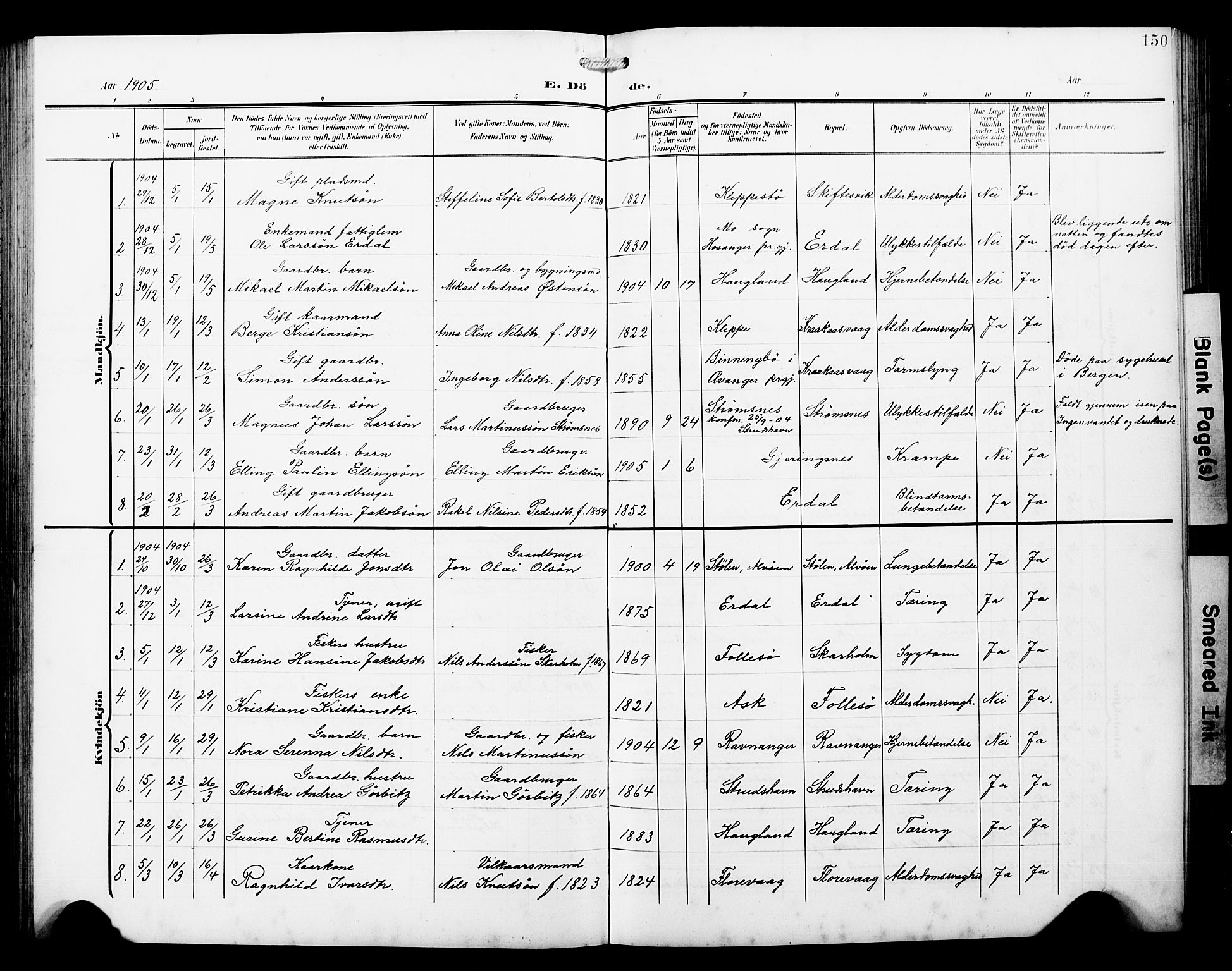 Askøy Sokneprestembete, AV/SAB-A-74101/H/Ha/Hab/Haba/L0014: Parish register (copy) no. A 14, 1904-1927, p. 150