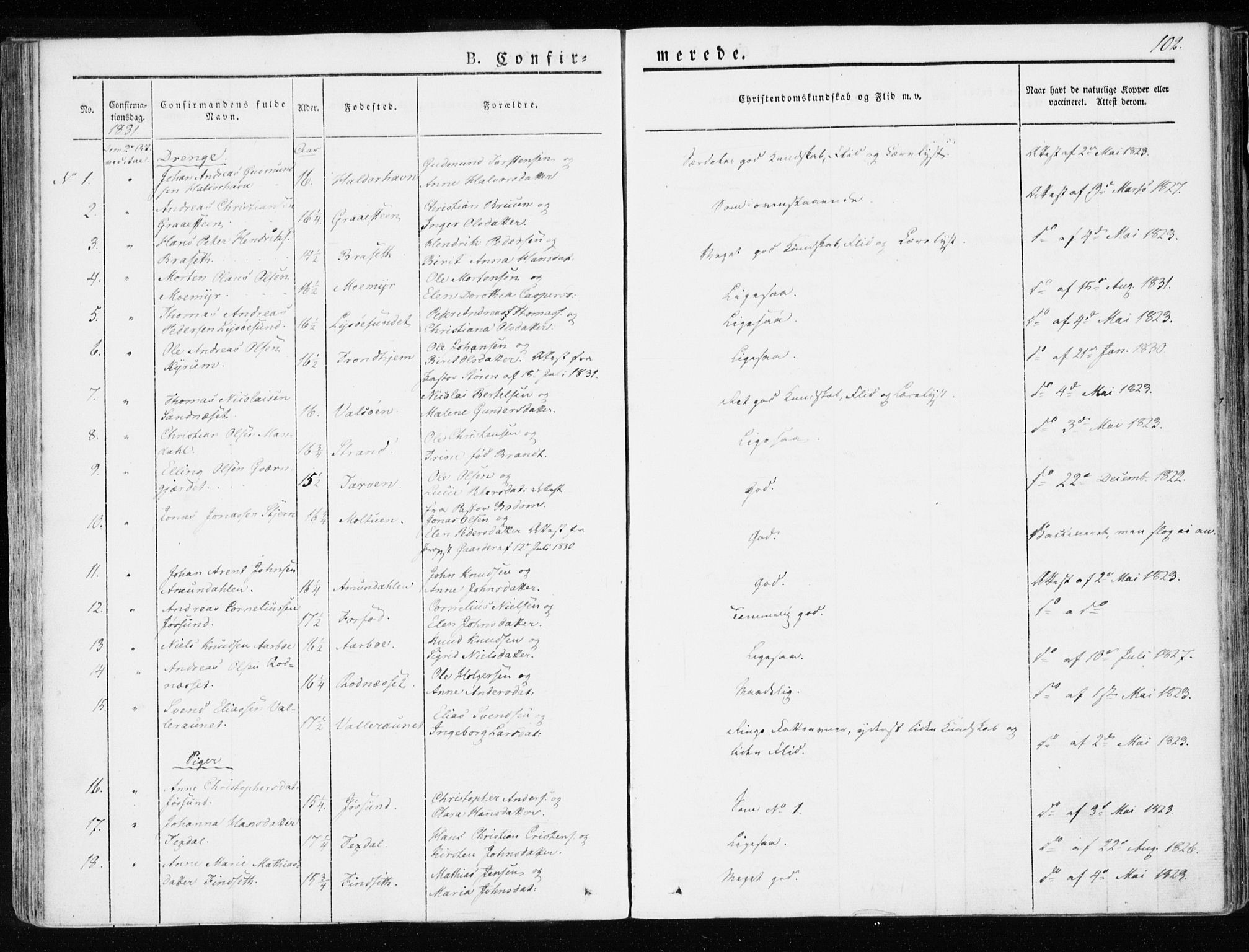 Ministerialprotokoller, klokkerbøker og fødselsregistre - Sør-Trøndelag, SAT/A-1456/655/L0676: Parish register (official) no. 655A05, 1830-1847, p. 102