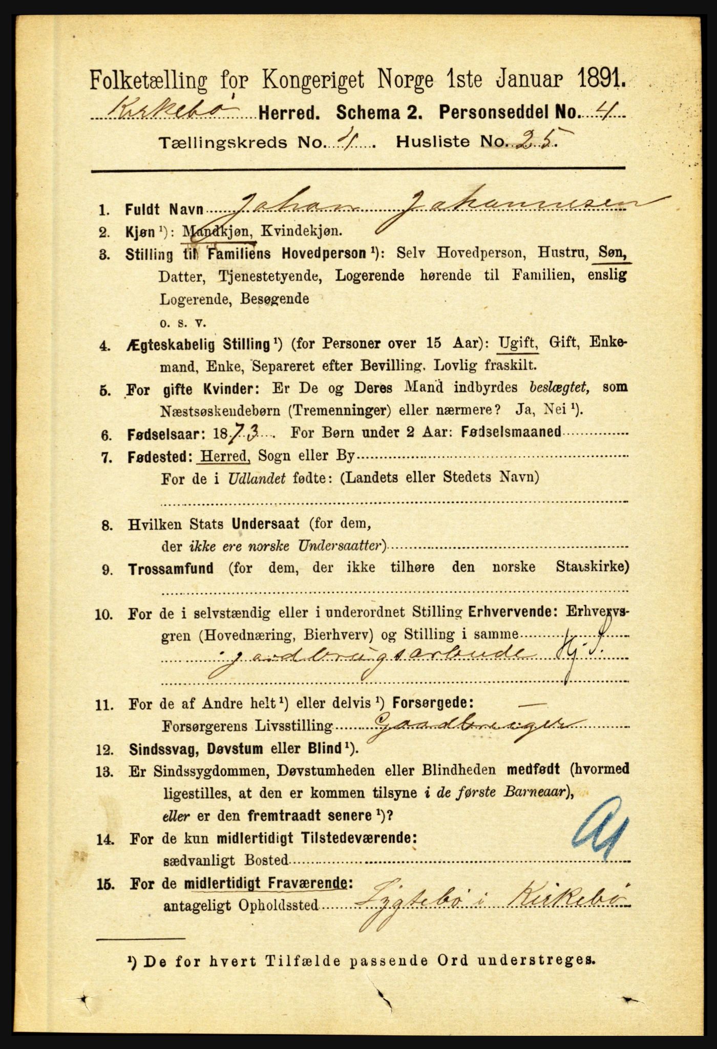 RA, 1891 census for 1416 Kyrkjebø, 1891, p. 998