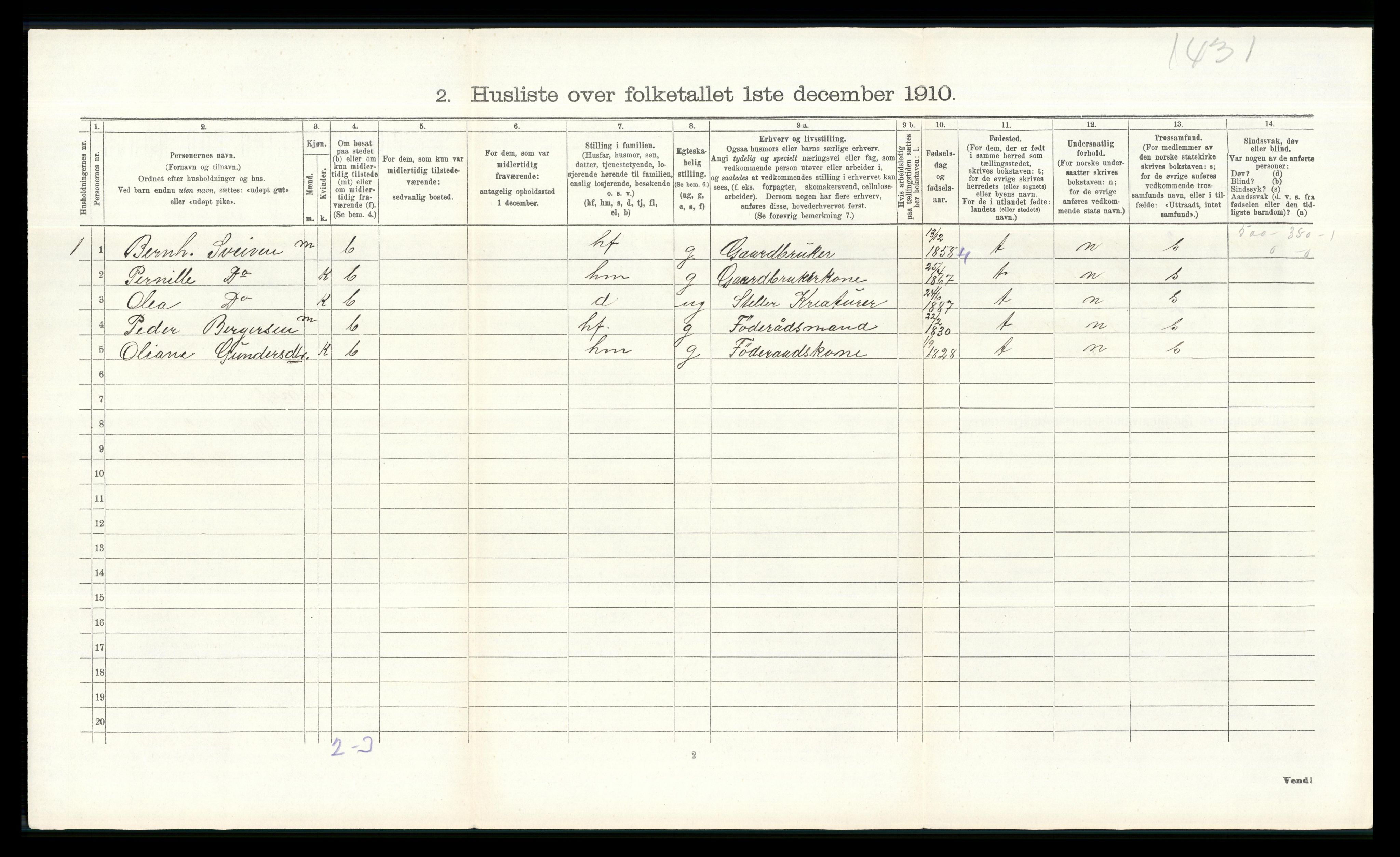 RA, 1910 census for Åsnes, 1910, p. 1515