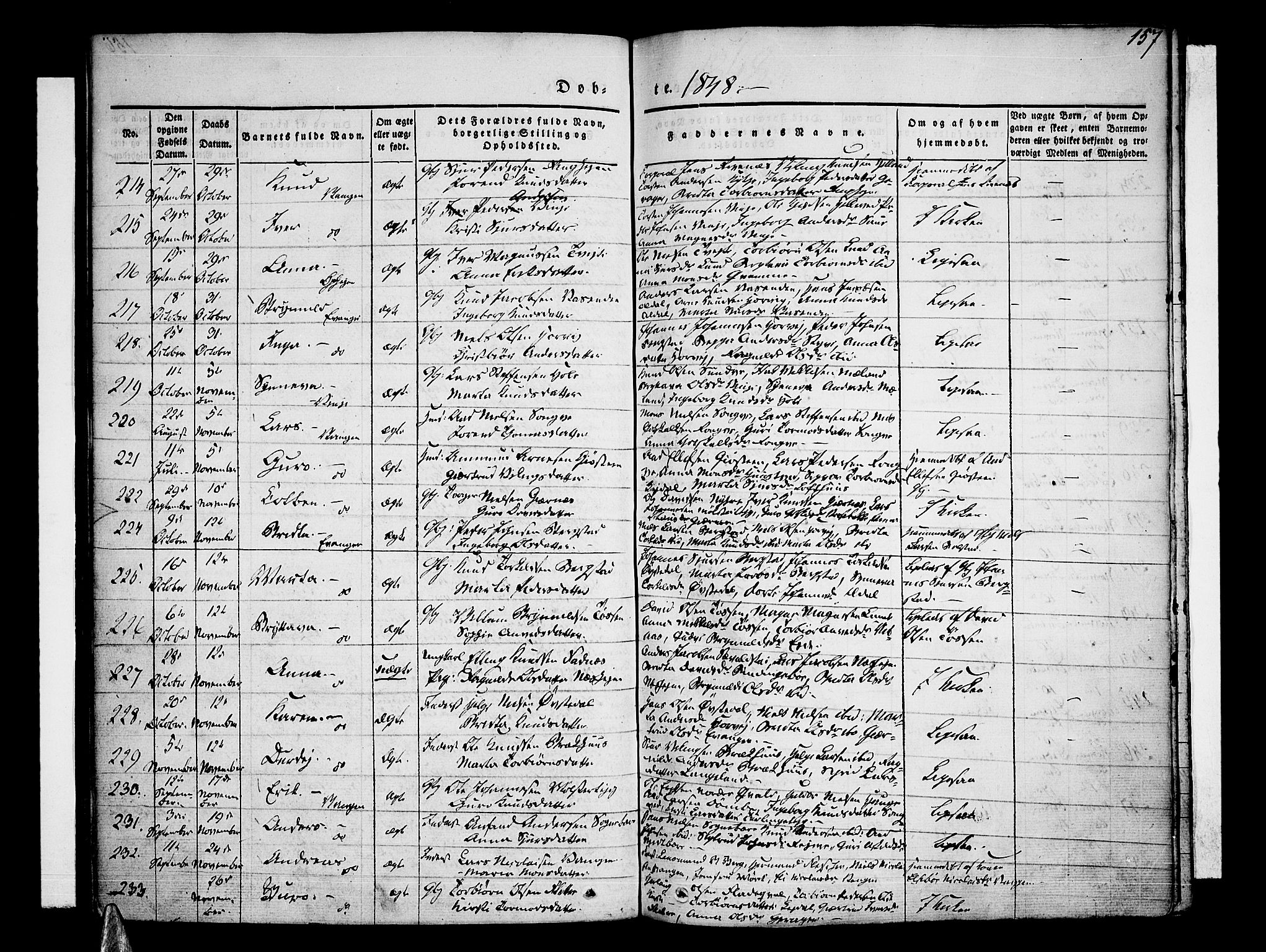 Voss sokneprestembete, SAB/A-79001/H/Haa: Parish register (official) no. A 13, 1836-1851, p. 157