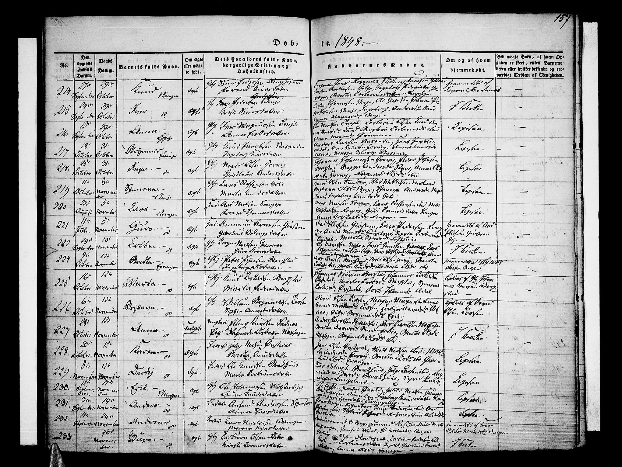 Voss sokneprestembete, AV/SAB-A-79001/H/Haa: Parish register (official) no. A 13, 1836-1851, p. 157