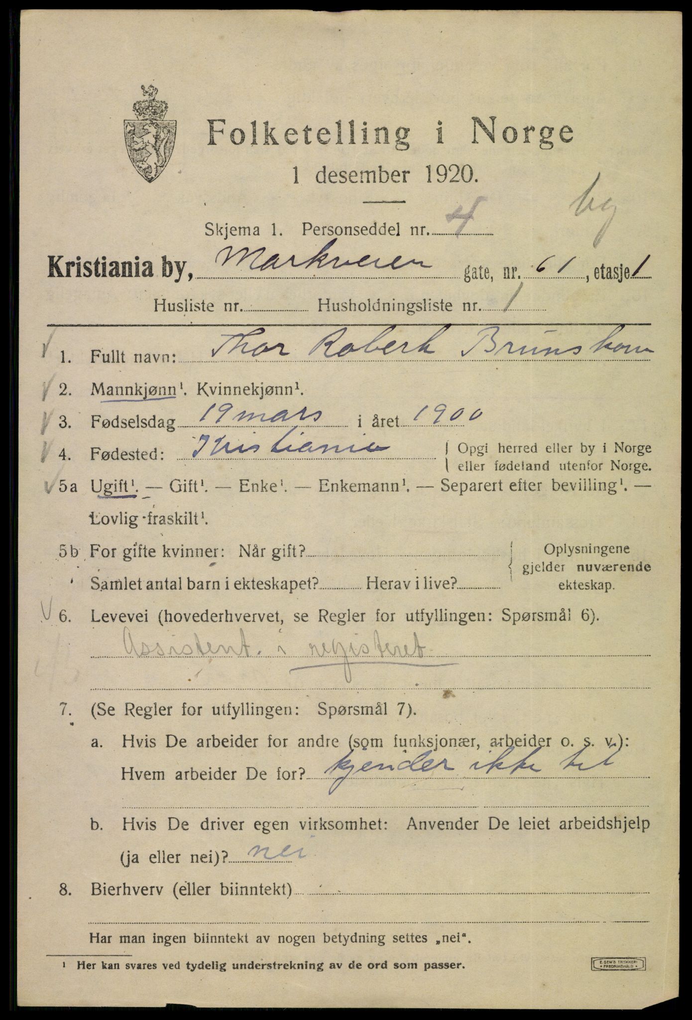 SAO, 1920 census for Kristiania, 1920, p. 391045