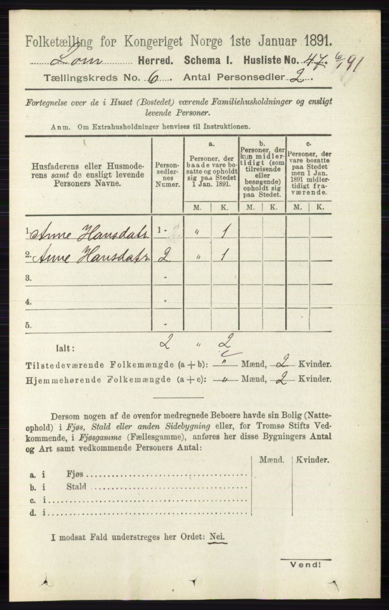 RA, 1891 census for 0514 Lom, 1891, p. 2350