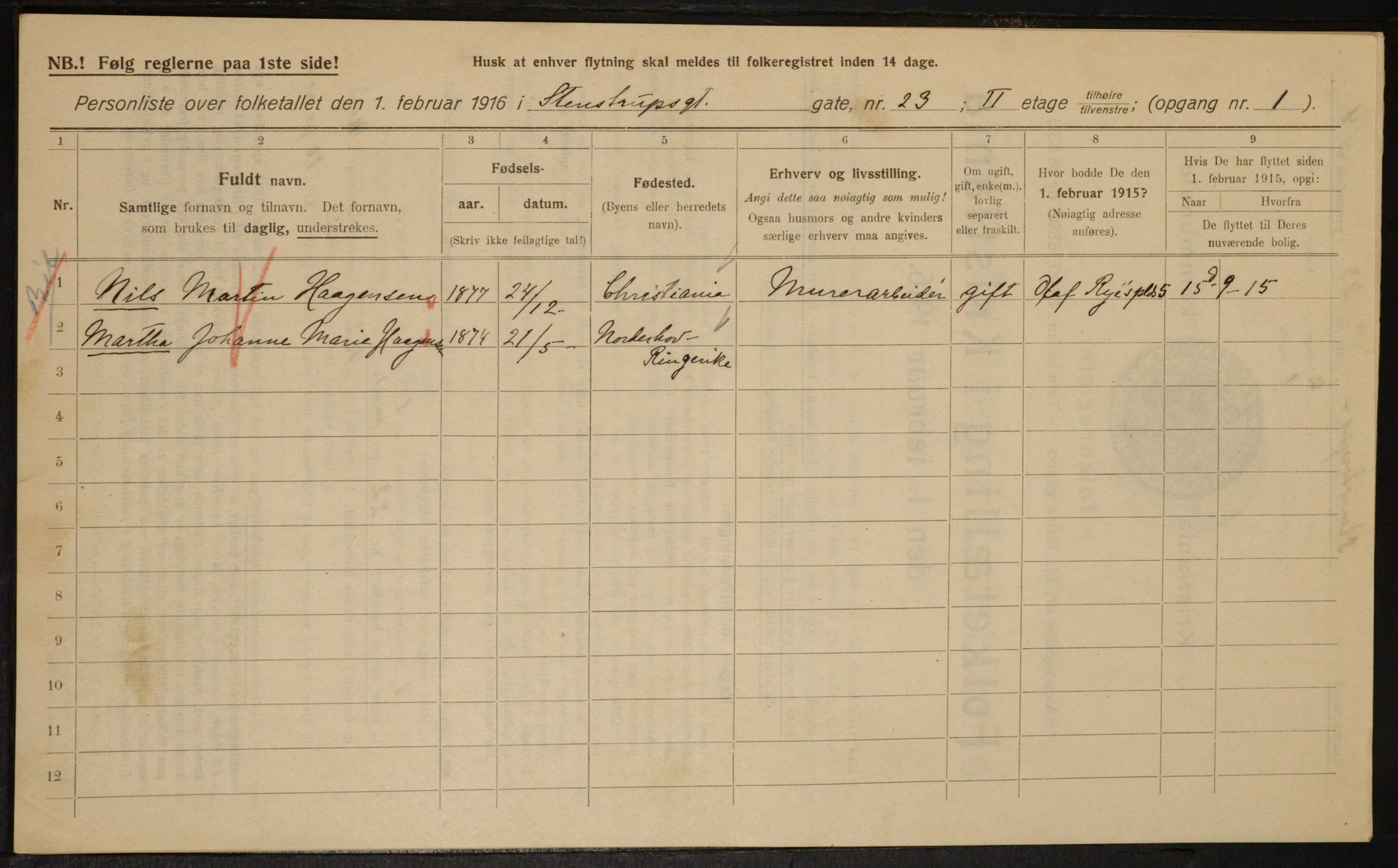 OBA, Municipal Census 1916 for Kristiania, 1916, p. 104092