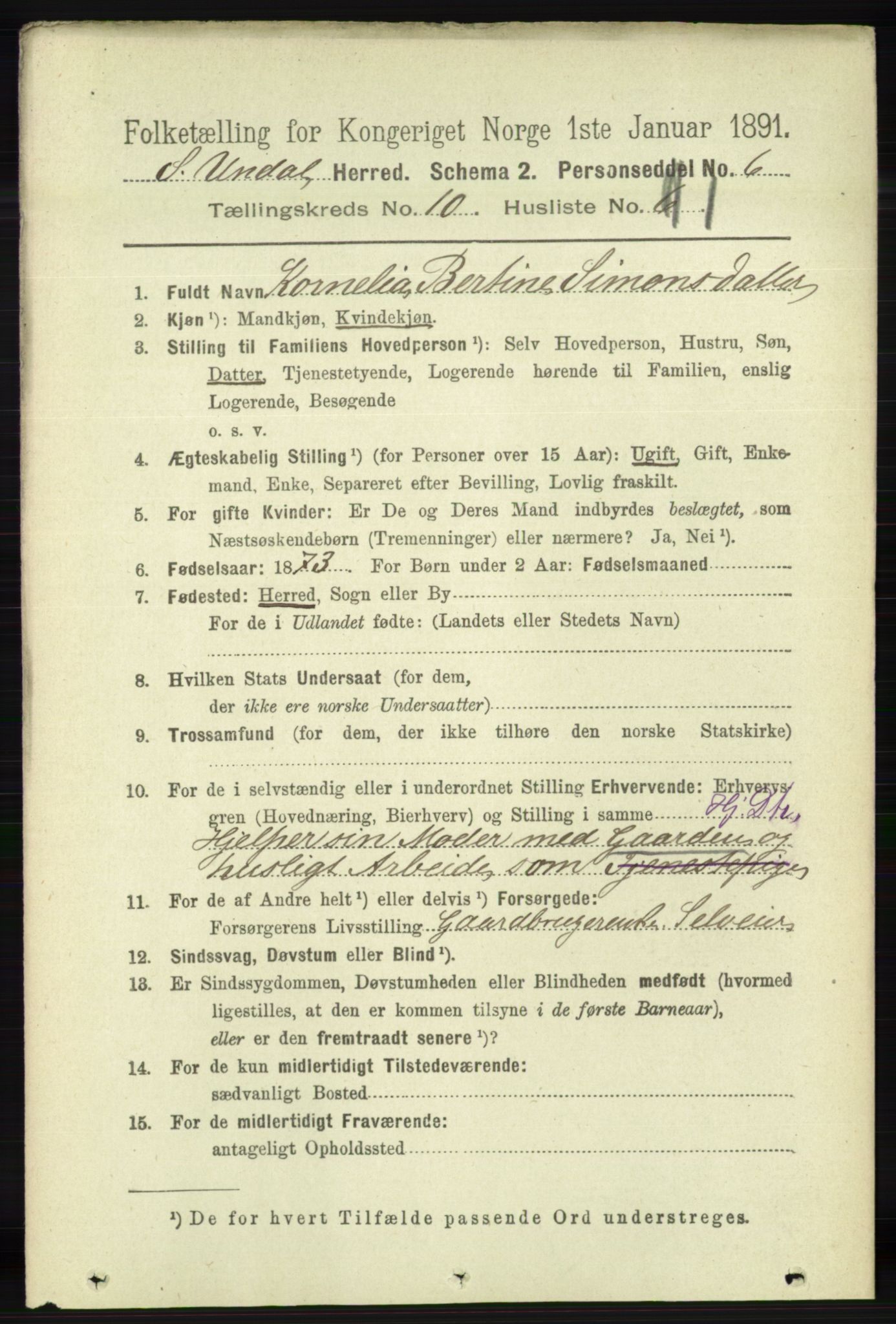 RA, 1891 census for 1029 Sør-Audnedal, 1891, p. 4437