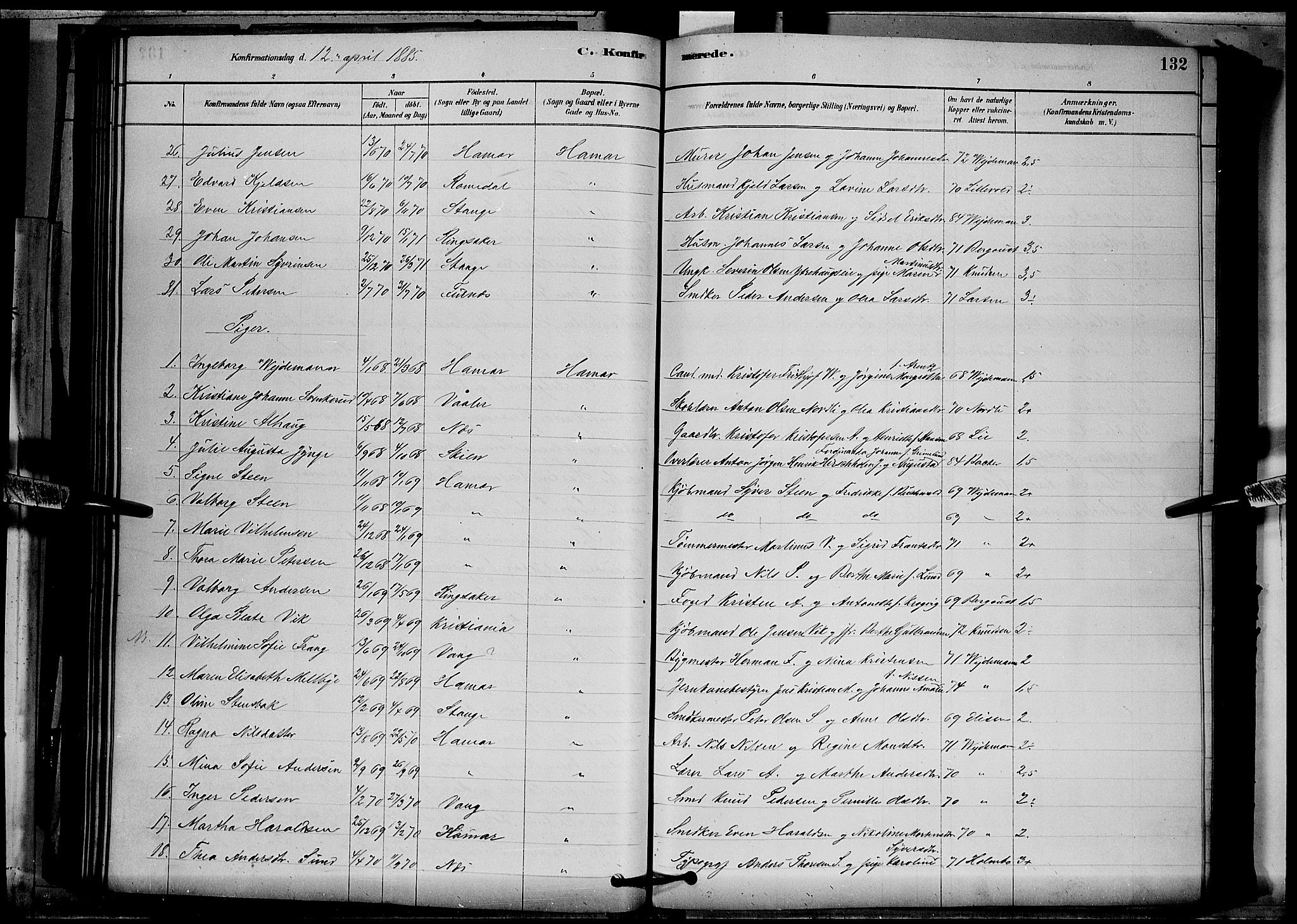 Vang prestekontor, Hedmark, AV/SAH-PREST-008/H/Ha/Hab/L0012: Parish register (copy) no. 12, 1878-1889, p. 132