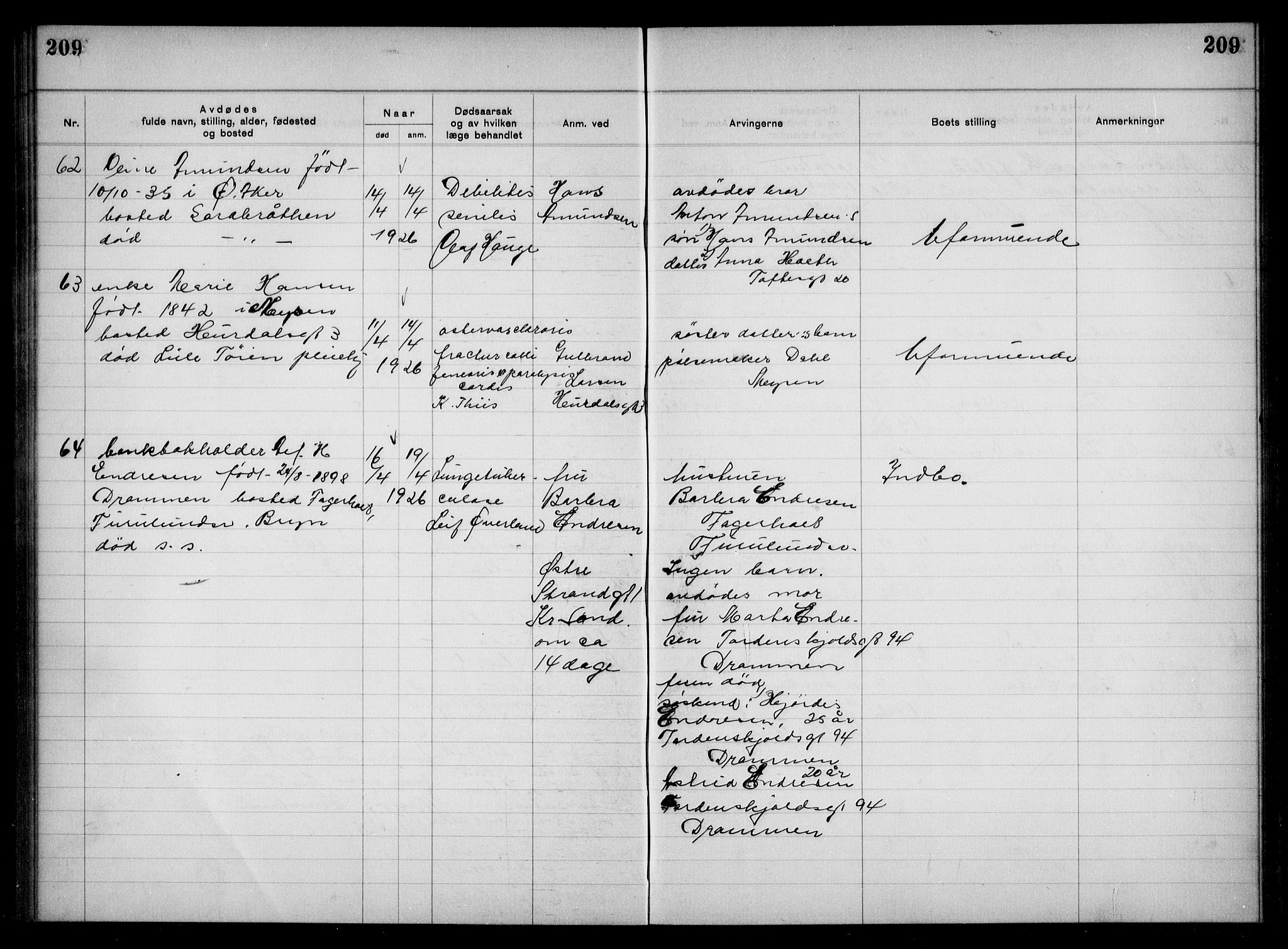 Aker kriminaldommer, skifte- og auksjonsforvalterembete, AV/SAO-A-10452/H/Hb/Hba/Hbac/L0001: Dødsfallsprotokoll for Østre Aker, 1922-1927, p. 209