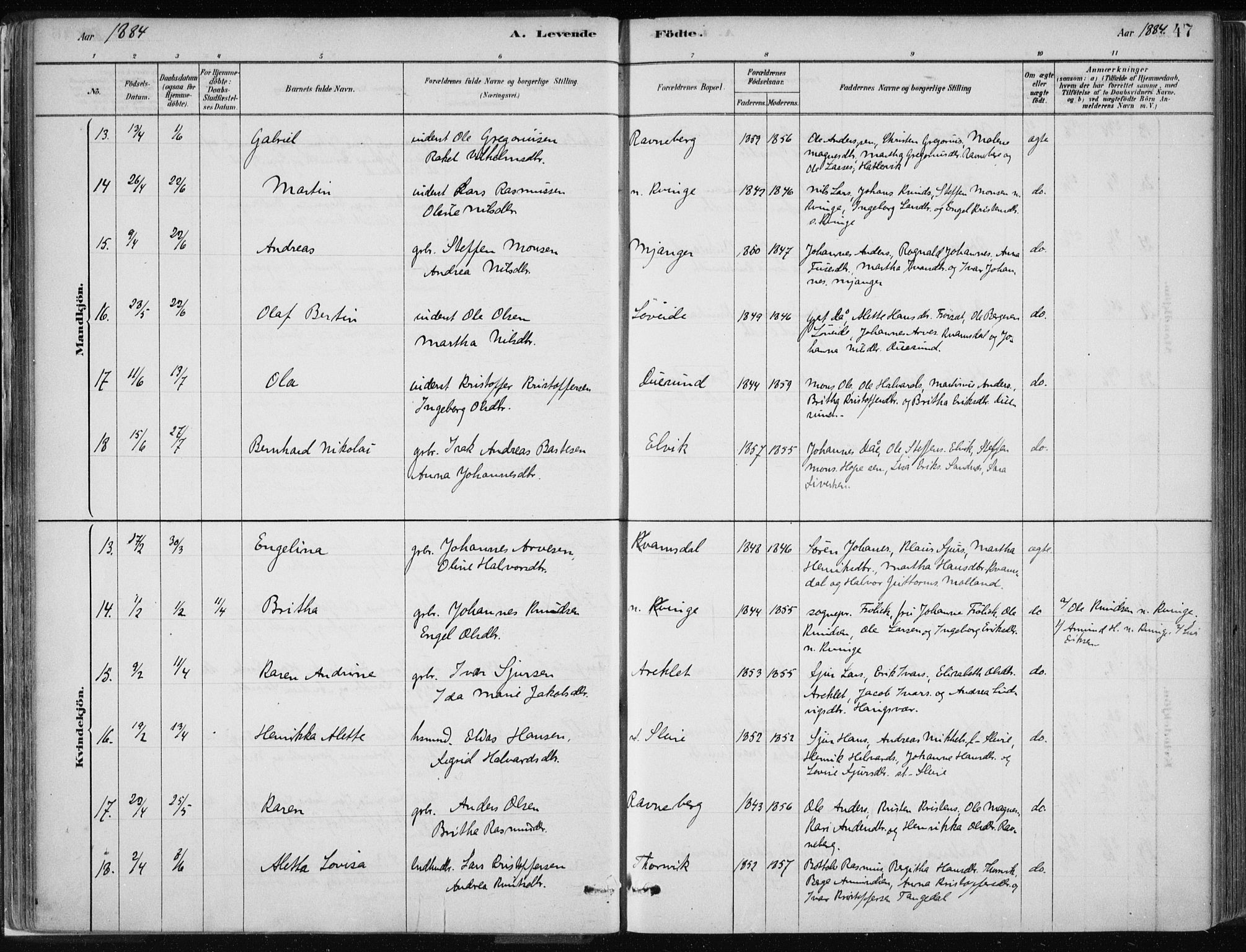 Masfjorden Sokneprestembete, AV/SAB-A-77001: Parish register (official) no. B  1, 1876-1899, p. 47