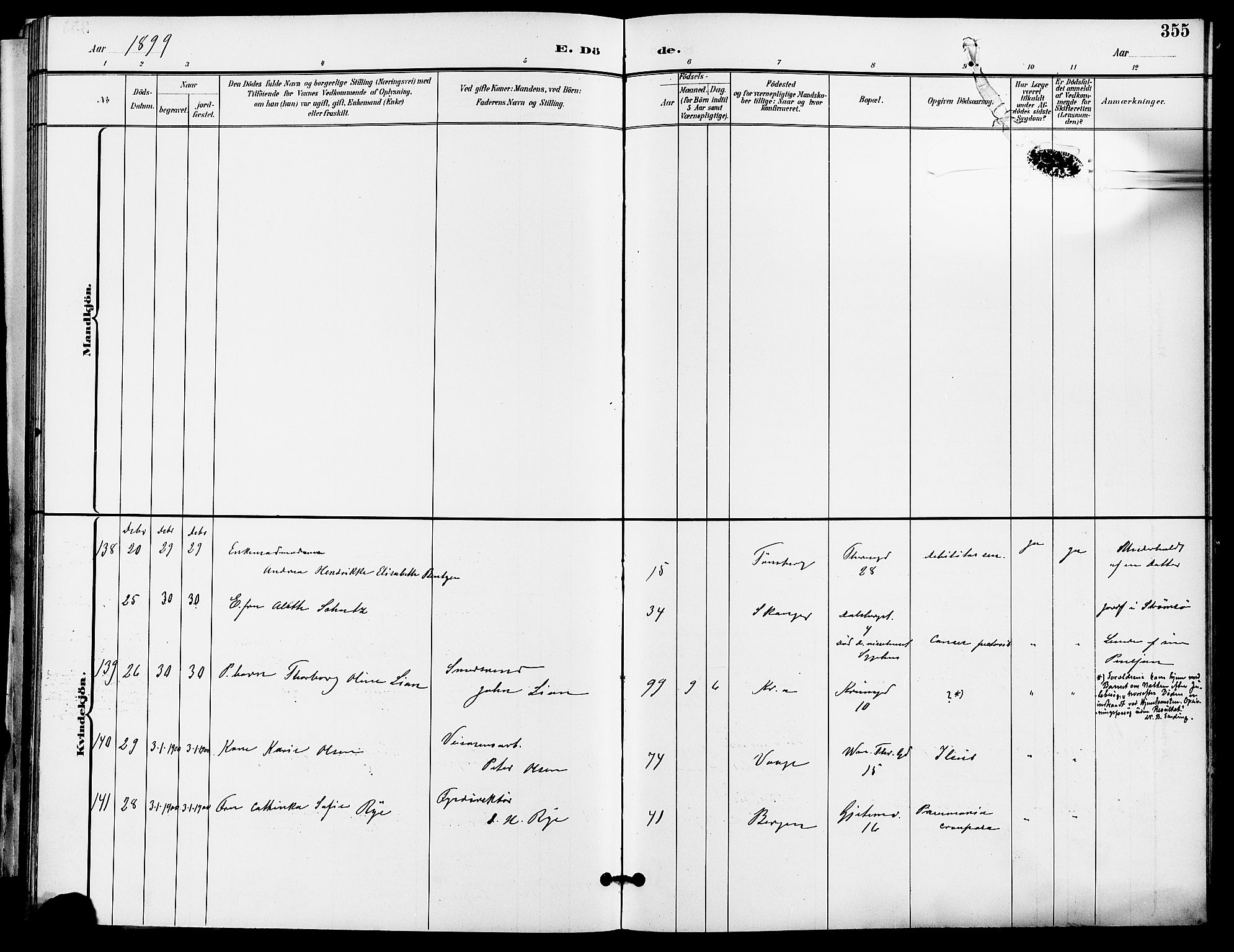 Gamle Aker prestekontor Kirkebøker, AV/SAO-A-10617a/F/L0011: Parish register (official) no. 11, 1896-1901, p. 355