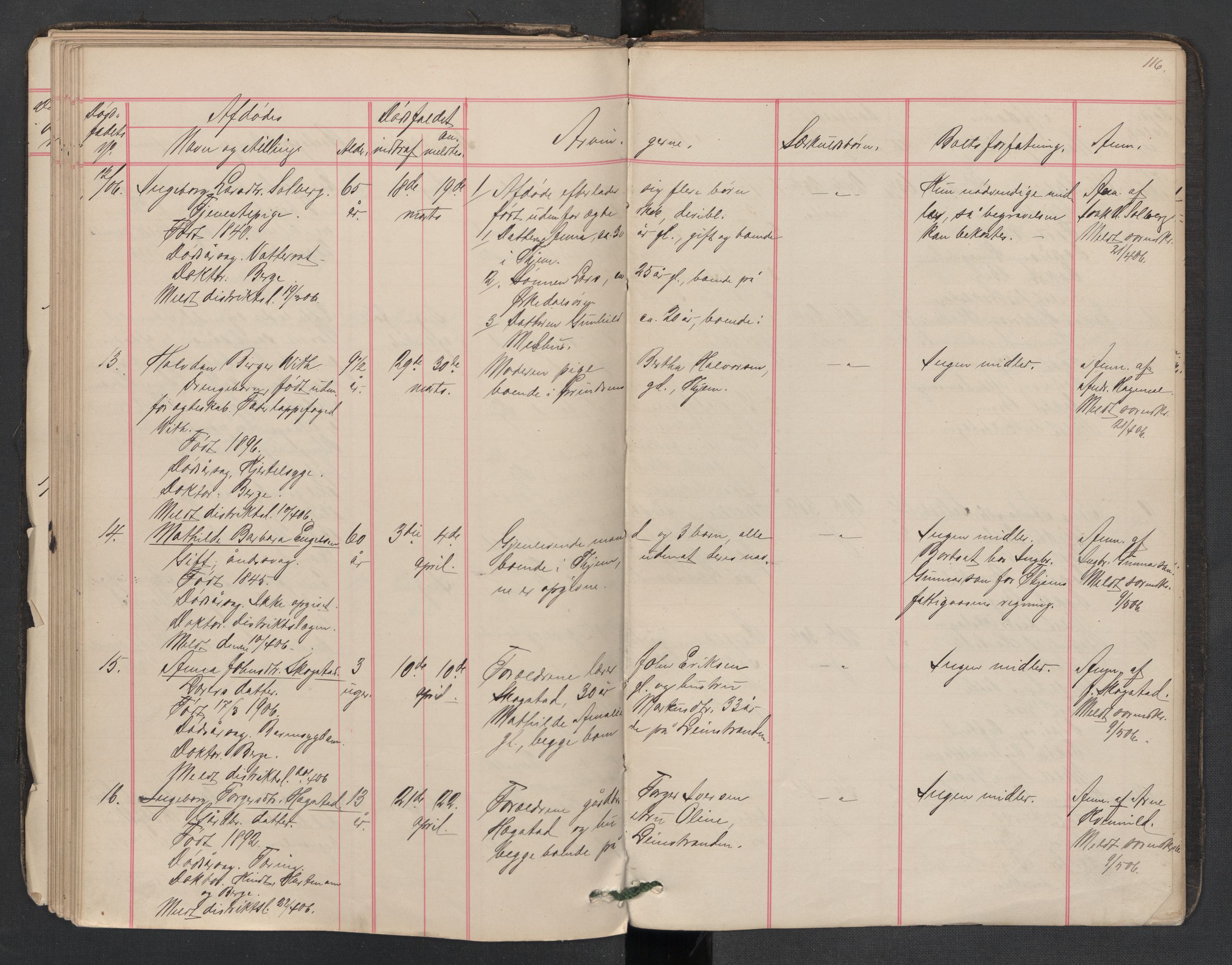 Leinstrand lensmannskontor, AV/SAT-A-1060/1/02/L0002: 02.01.02 Dødsfallsprotokoll, 1890-1911, p. 116