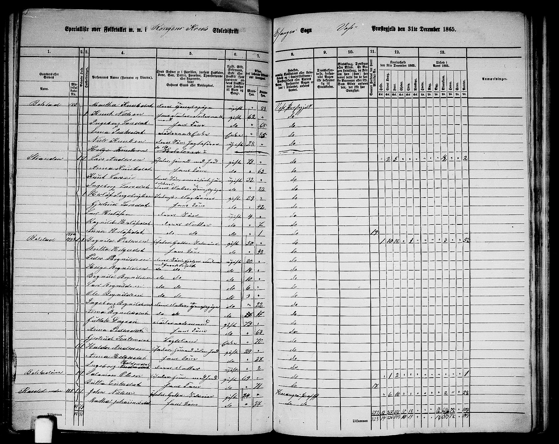 RA, 1865 census for Voss, 1865, p. 391