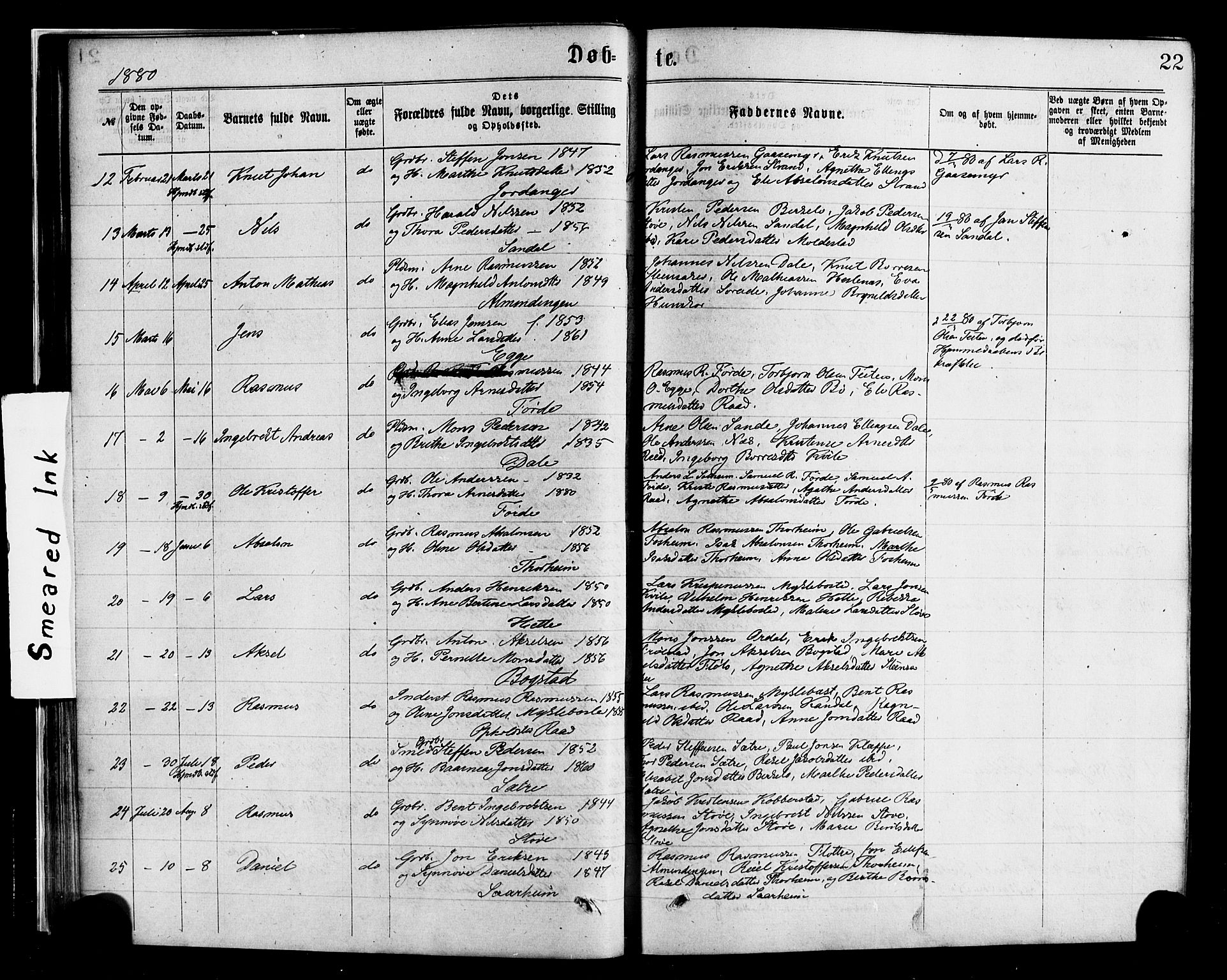 Gloppen sokneprestembete, AV/SAB-A-80101/H/Haa/Haac/L0001: Parish register (official) no. C 1, 1871-1886, p. 22