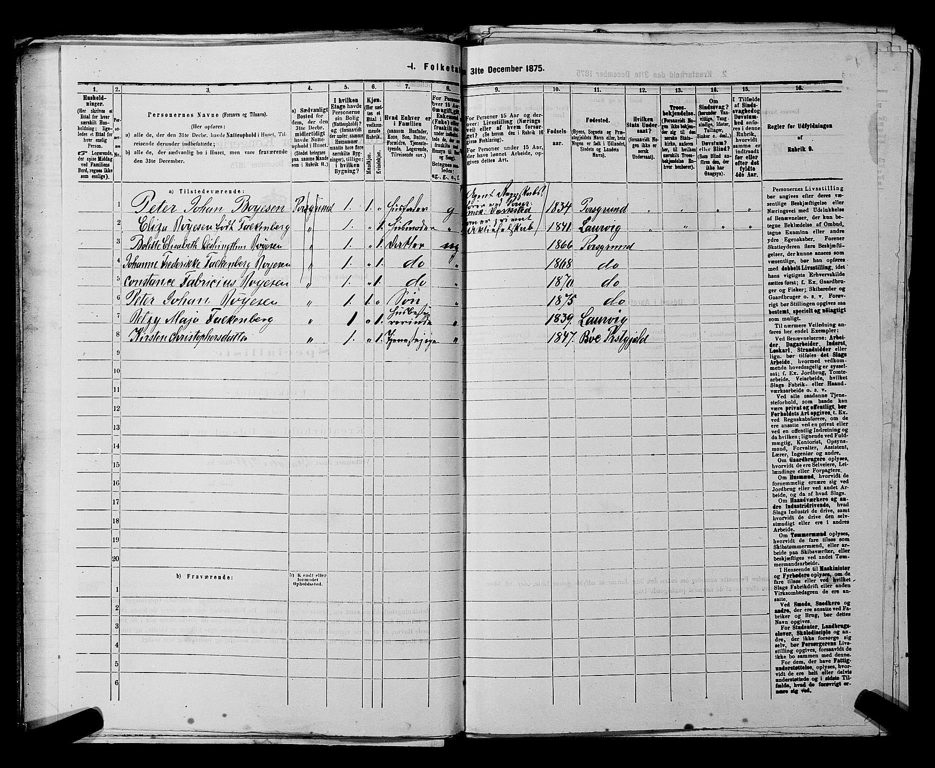 SAKO, 1875 census for 0805P Porsgrunn, 1875, p. 487