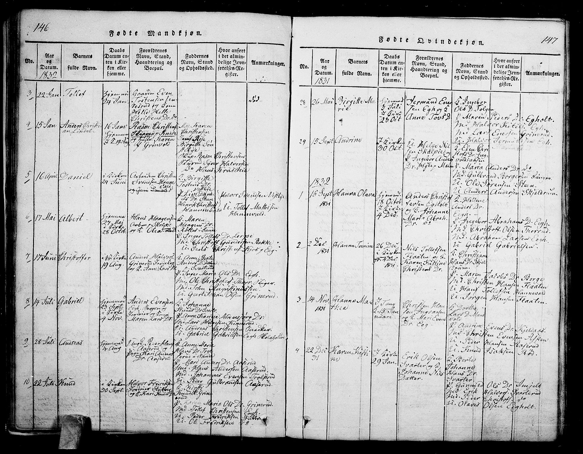 Skoger kirkebøker, SAKO/A-59/G/Ga/L0001: Parish register (copy) no. I 1, 1814-1845, p. 146-147