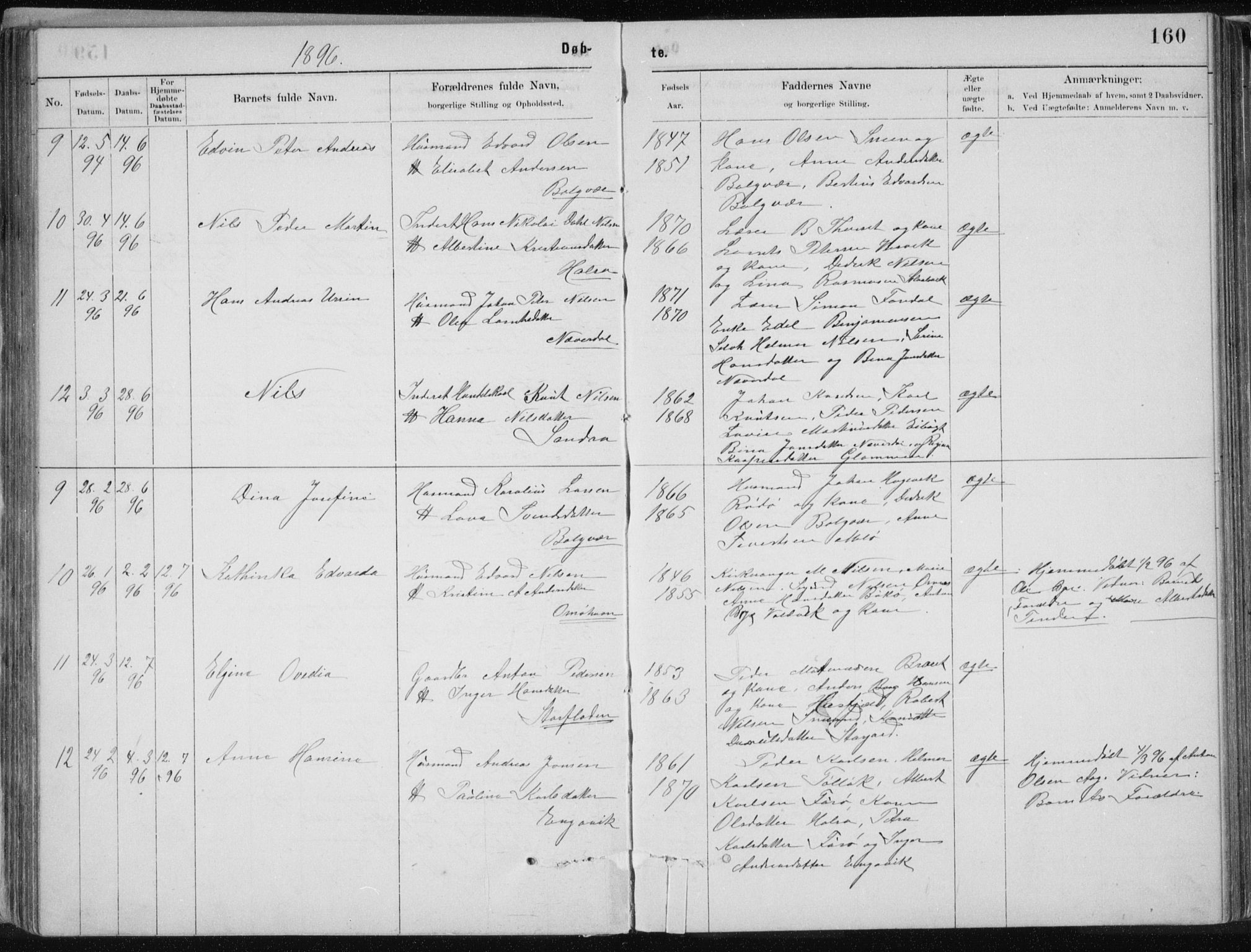 Ministerialprotokoller, klokkerbøker og fødselsregistre - Nordland, SAT/A-1459/843/L0636: Parish register (copy) no. 843C05, 1884-1909, p. 160