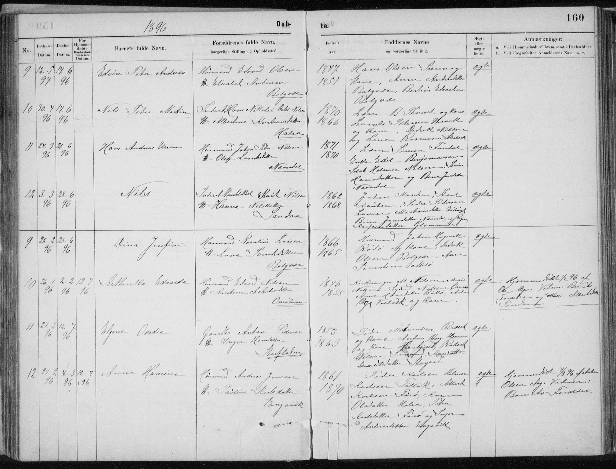 Ministerialprotokoller, klokkerbøker og fødselsregistre - Nordland, AV/SAT-A-1459/843/L0636: Parish register (copy) no. 843C05, 1884-1909, p. 160