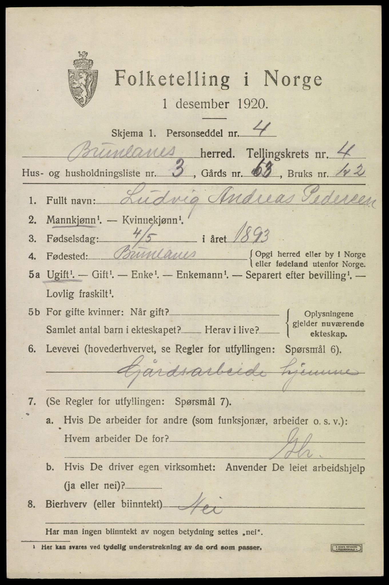 SAKO, 1920 census for Brunlanes, 1920, p. 6147
