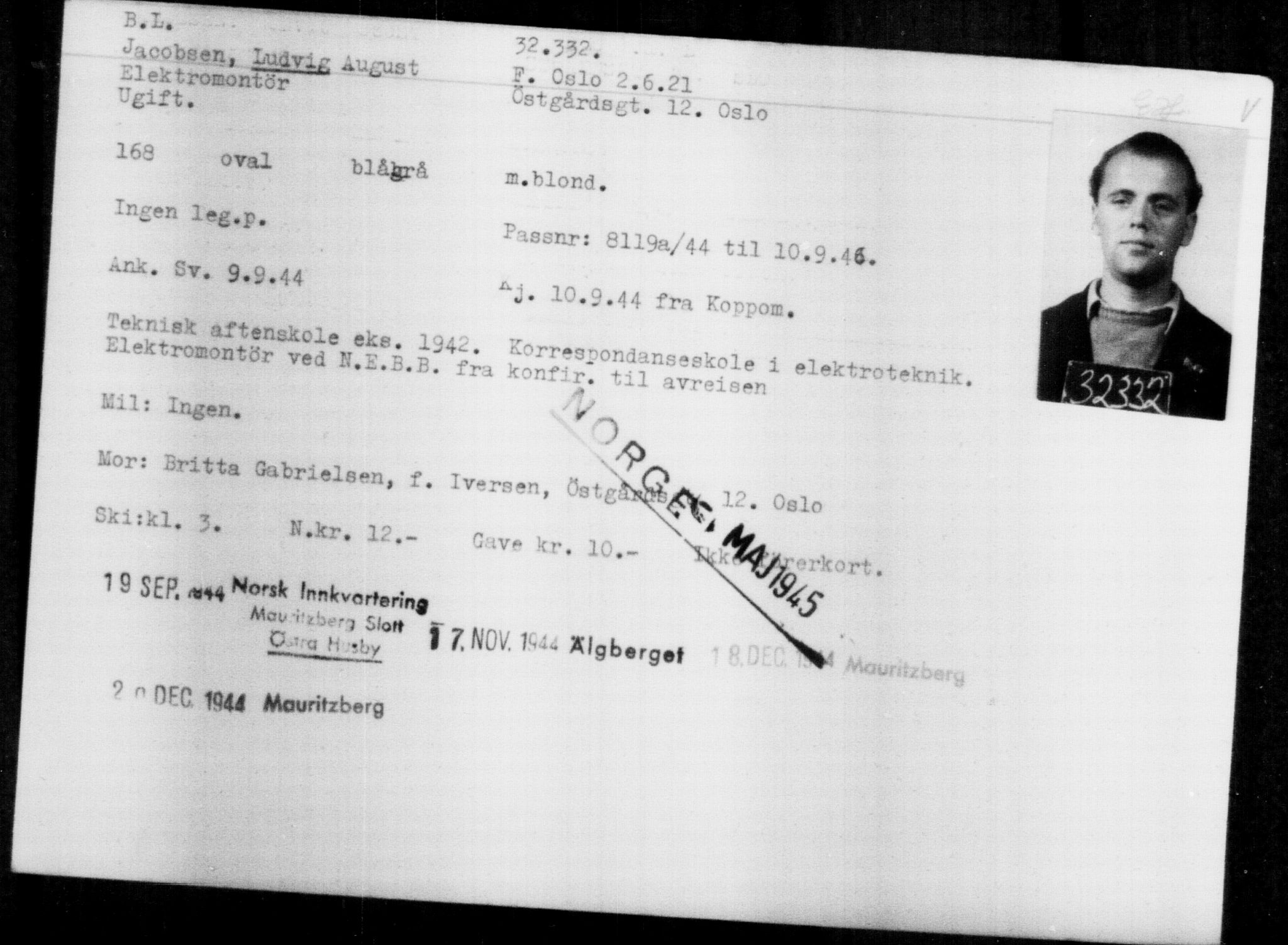 Utenriksstasjonene, Legasjonen i Stockholm, Flyktningkontoret, AV/RA-S-6753/V/Va/L0013: Kjesäterkartoteket, flyktninger med registreringsnr. 31500-34731, 1940-1945, p. 881